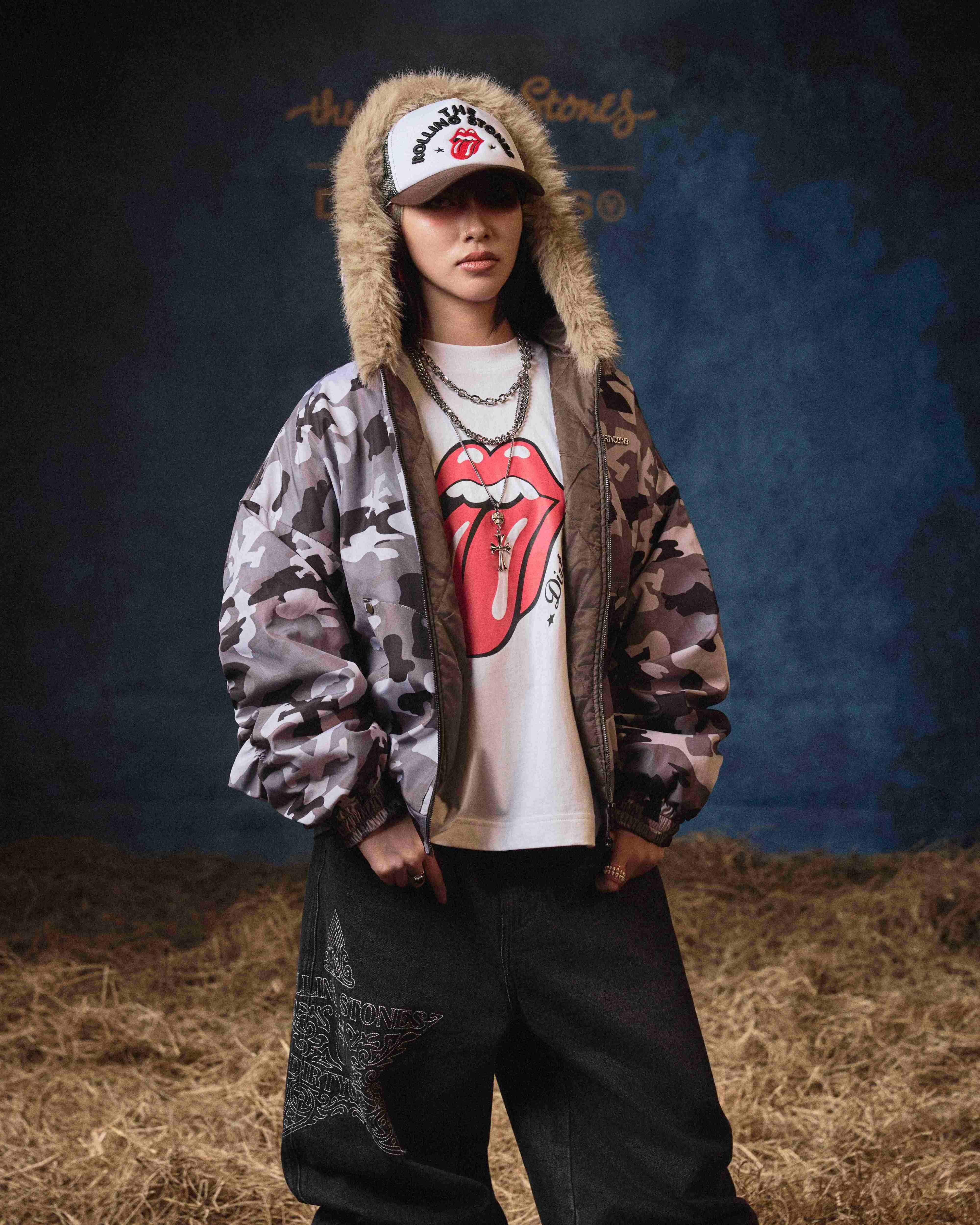 DCxRS Camo Fur Hooded Bomber Jacket - Grey