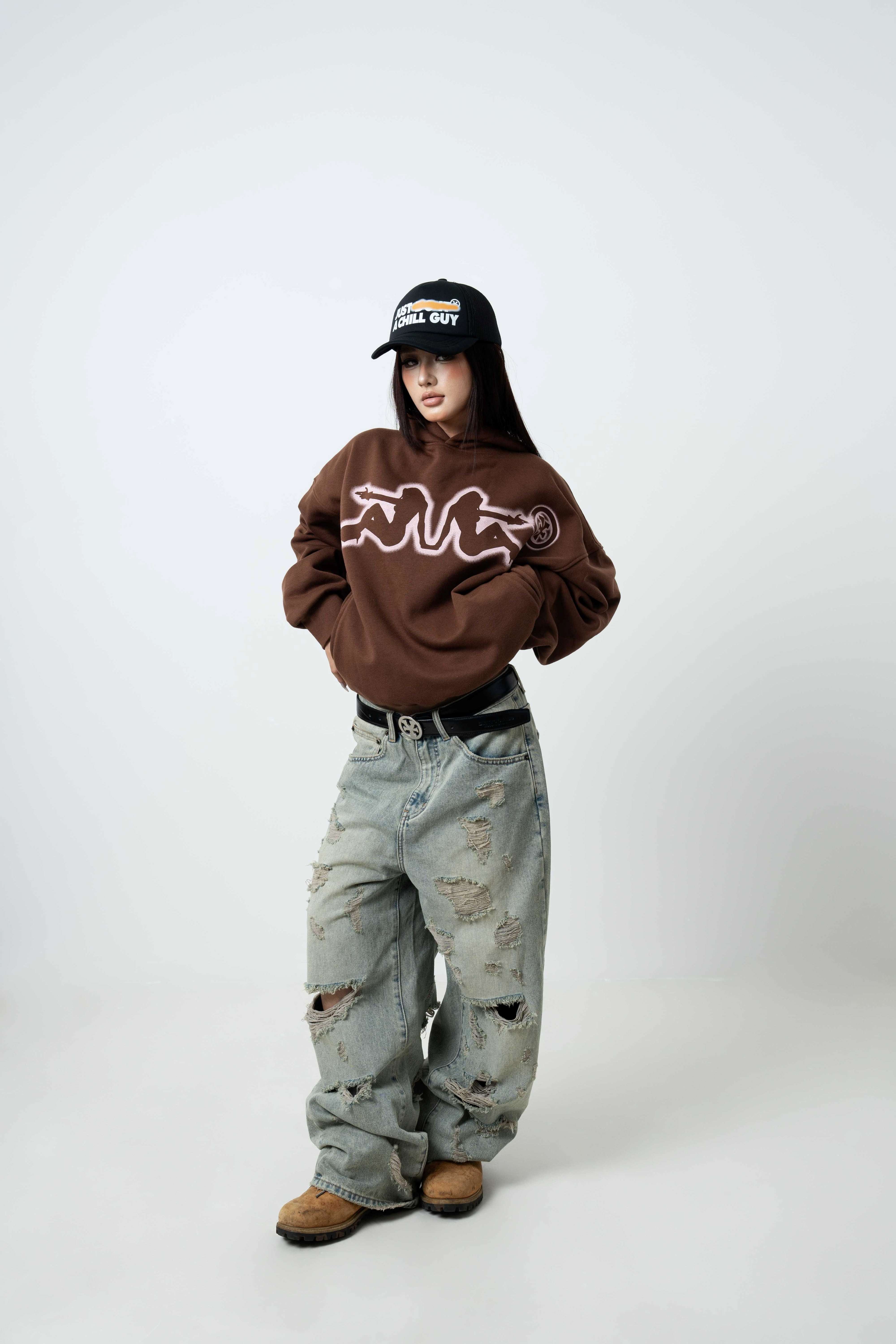 DirtyCoins Double Trouble Oversized Hoodie Brown