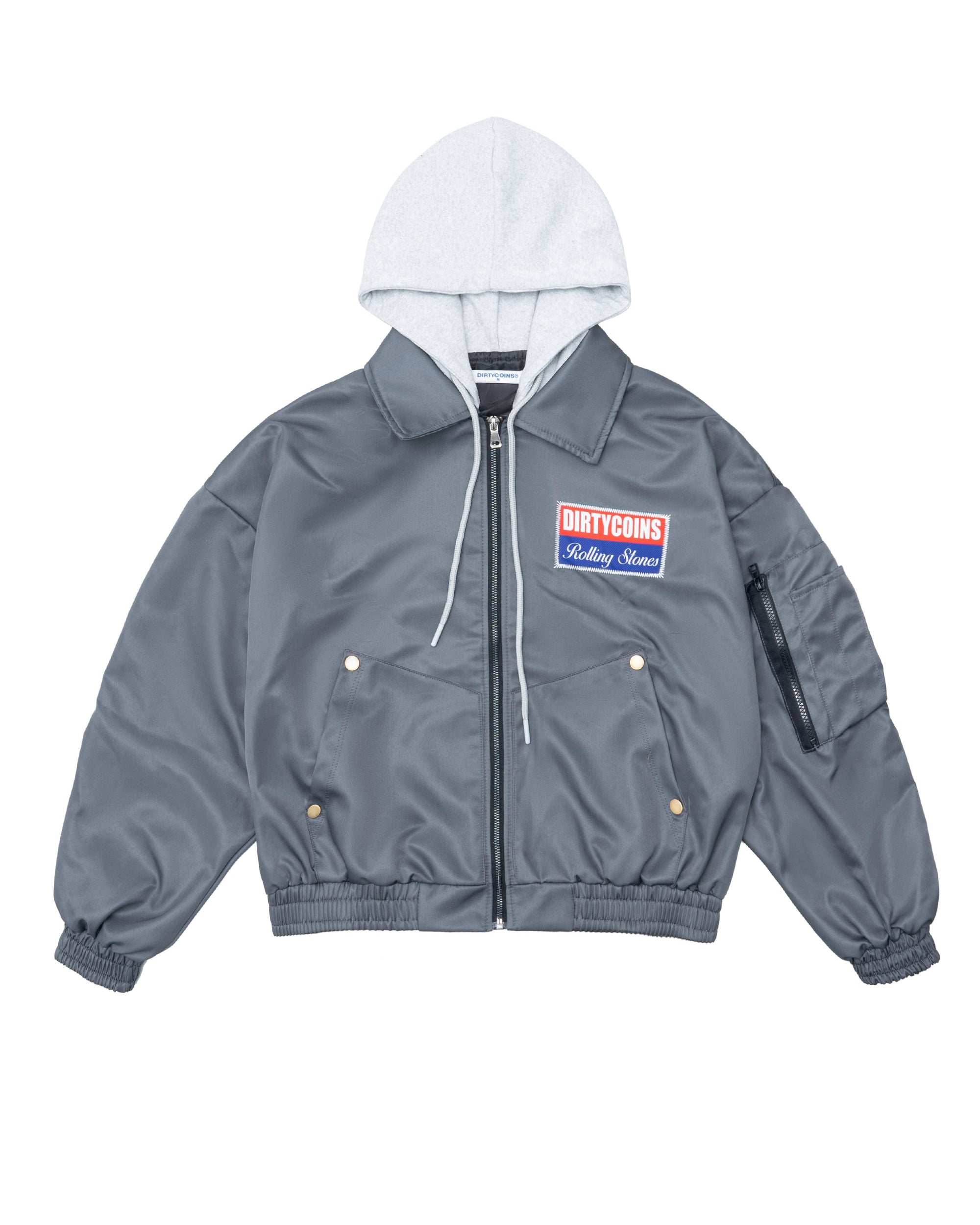 DCxRS Patch Hooded Bomber Jacket Grey