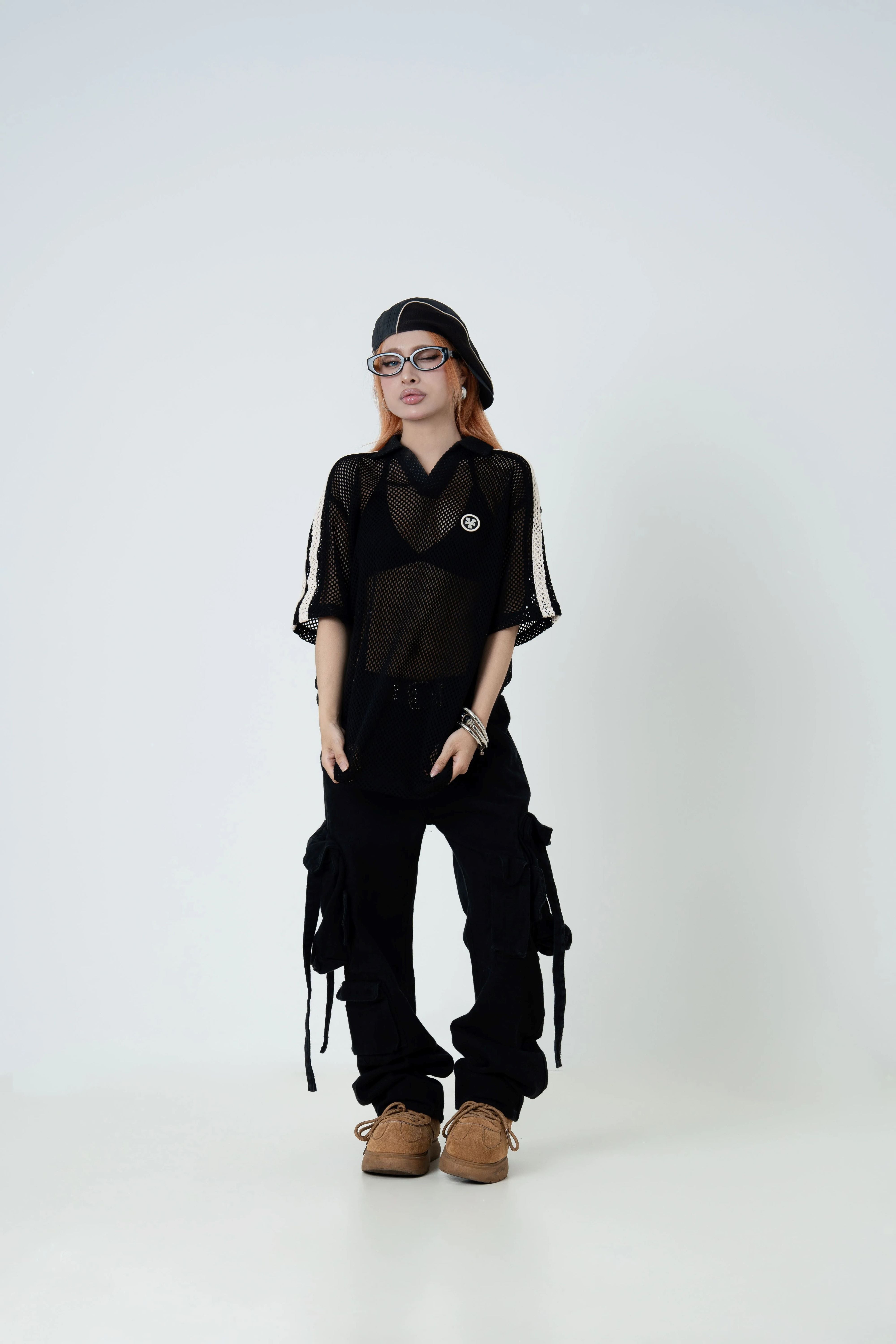 "Y" Patch Crochet Polo Black
