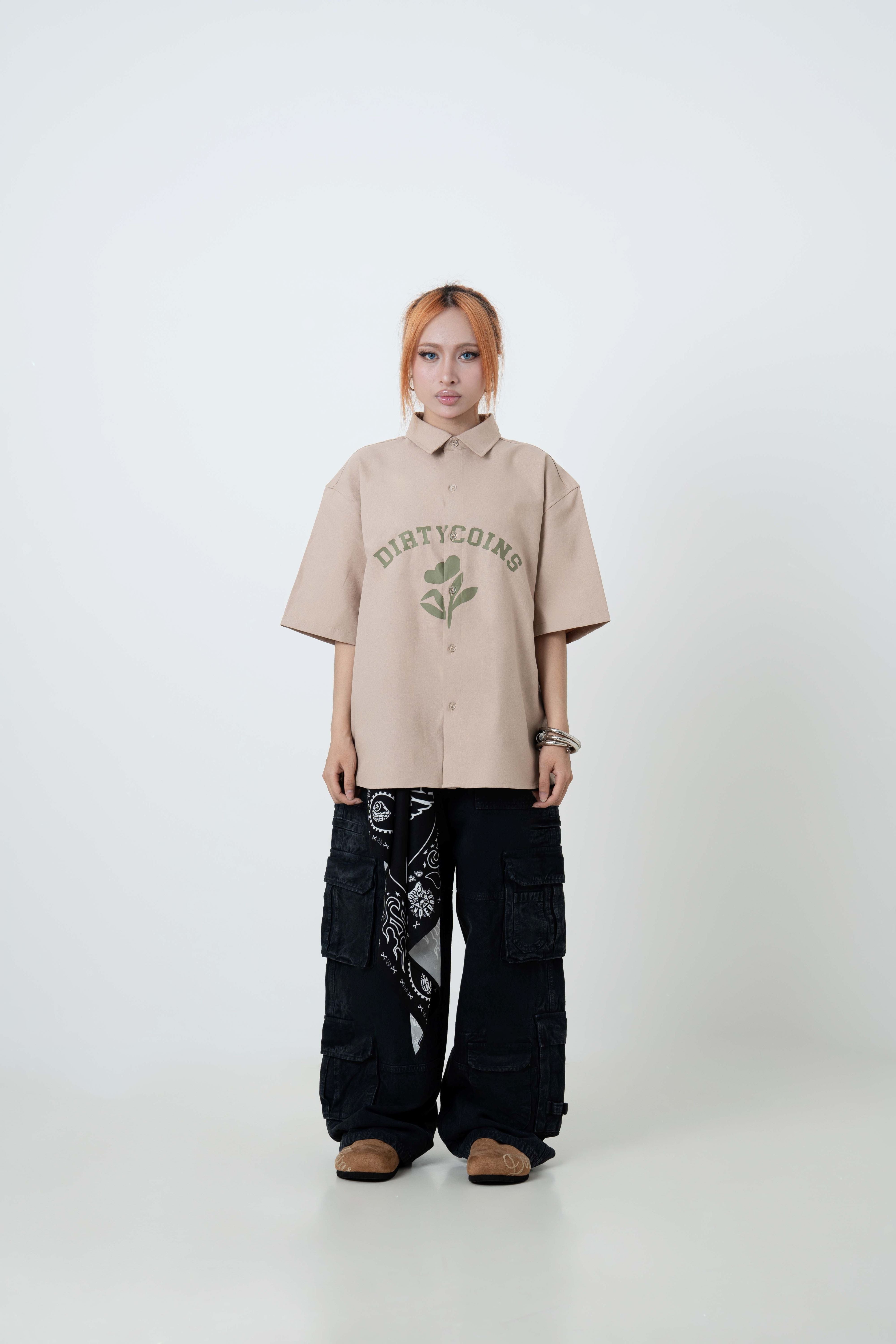 DirtyCoins Floral Silhouette Shirt - Tan