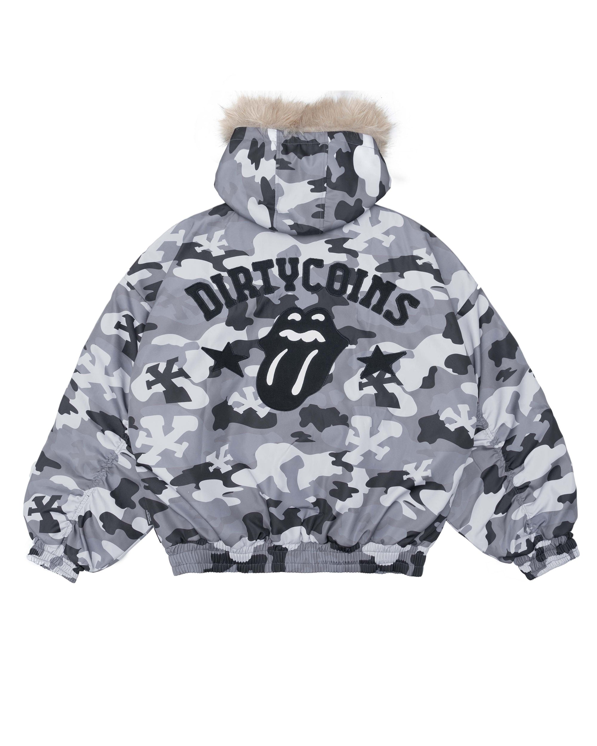 DCxRS Camo Fur Hooded Bomber Jacket - Grey