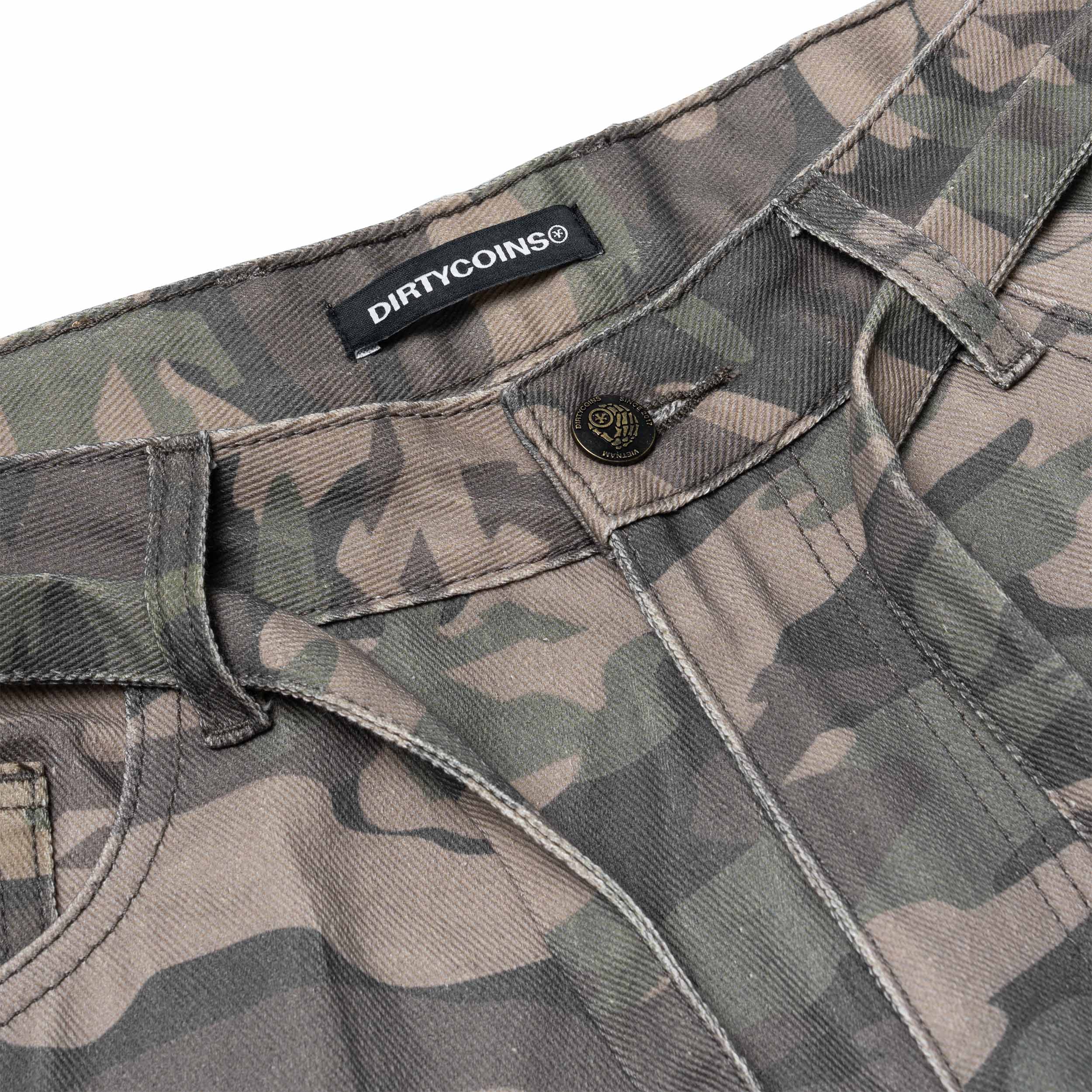 DirtyCoins Drawstring Camo Denim Cargo Pants