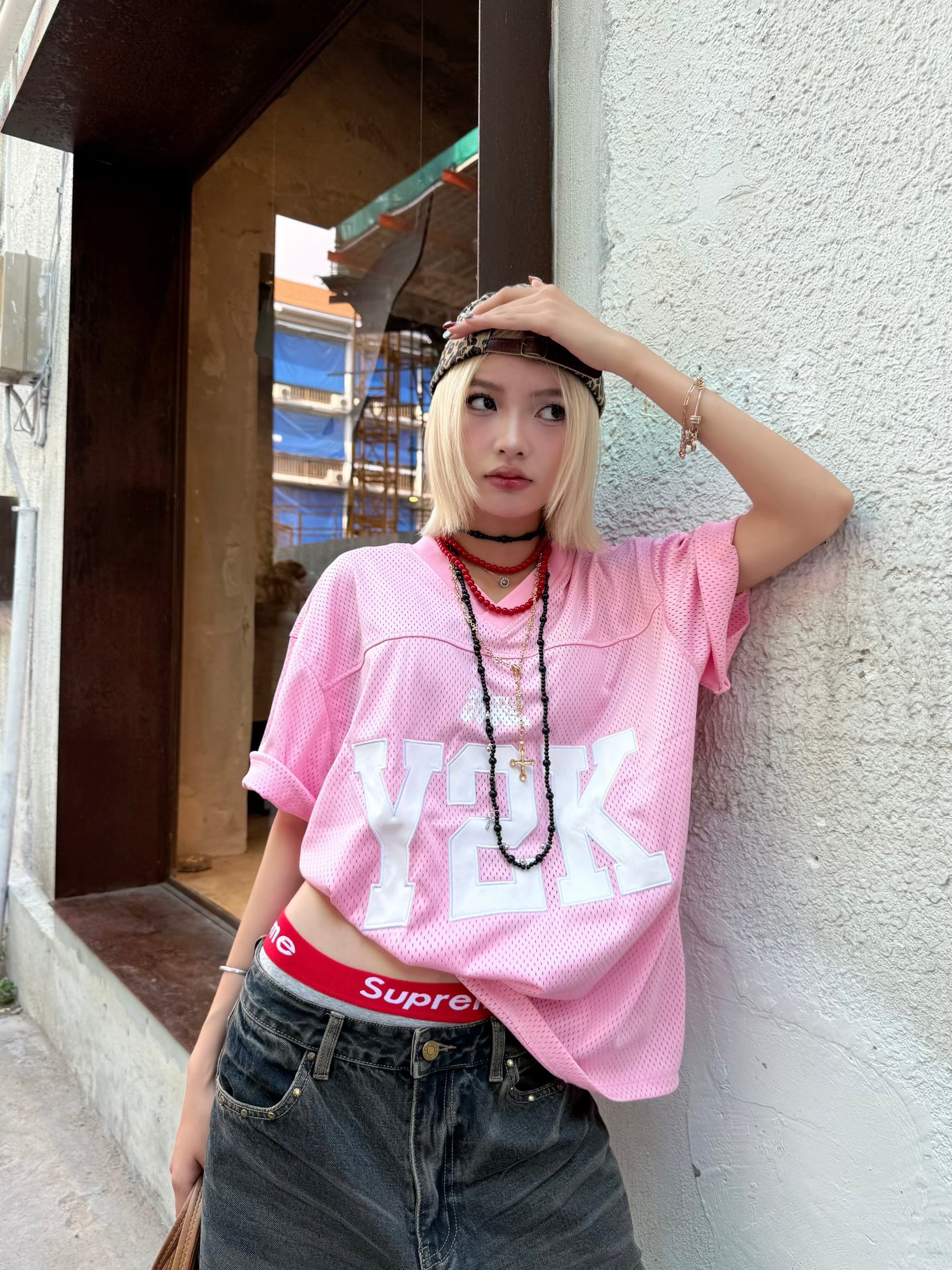 DirtyCoins Y2K Jersey Football Pink