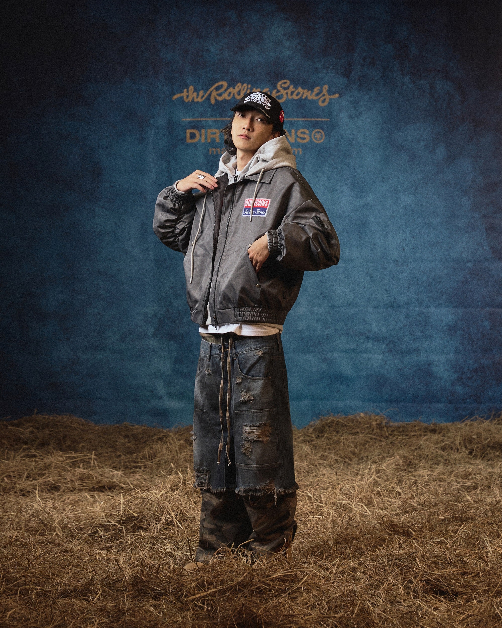 DCxRS Patch Hooded Bomber Jacket Grey