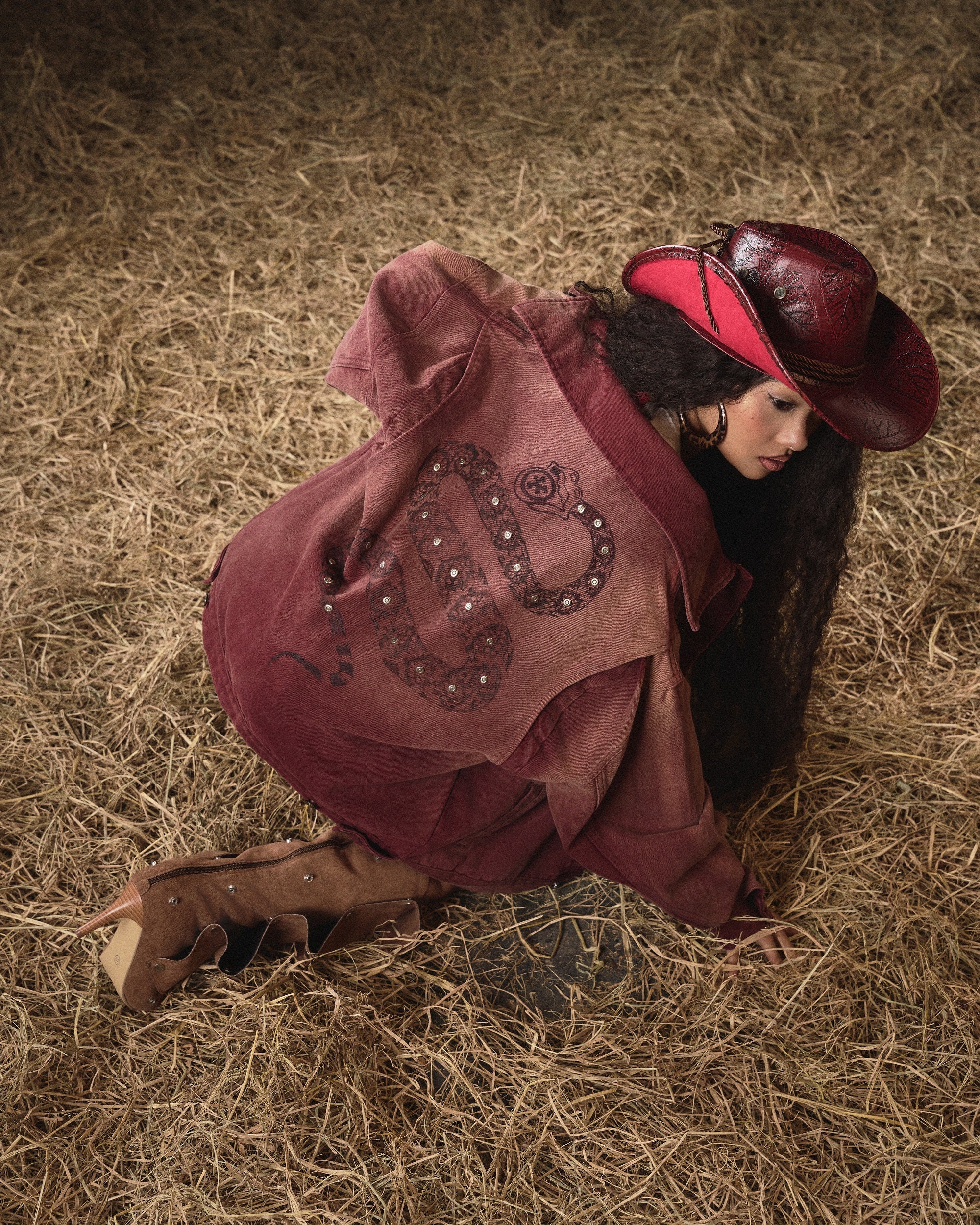 DCxRS Western Rivet Snake Denim Jacket Red