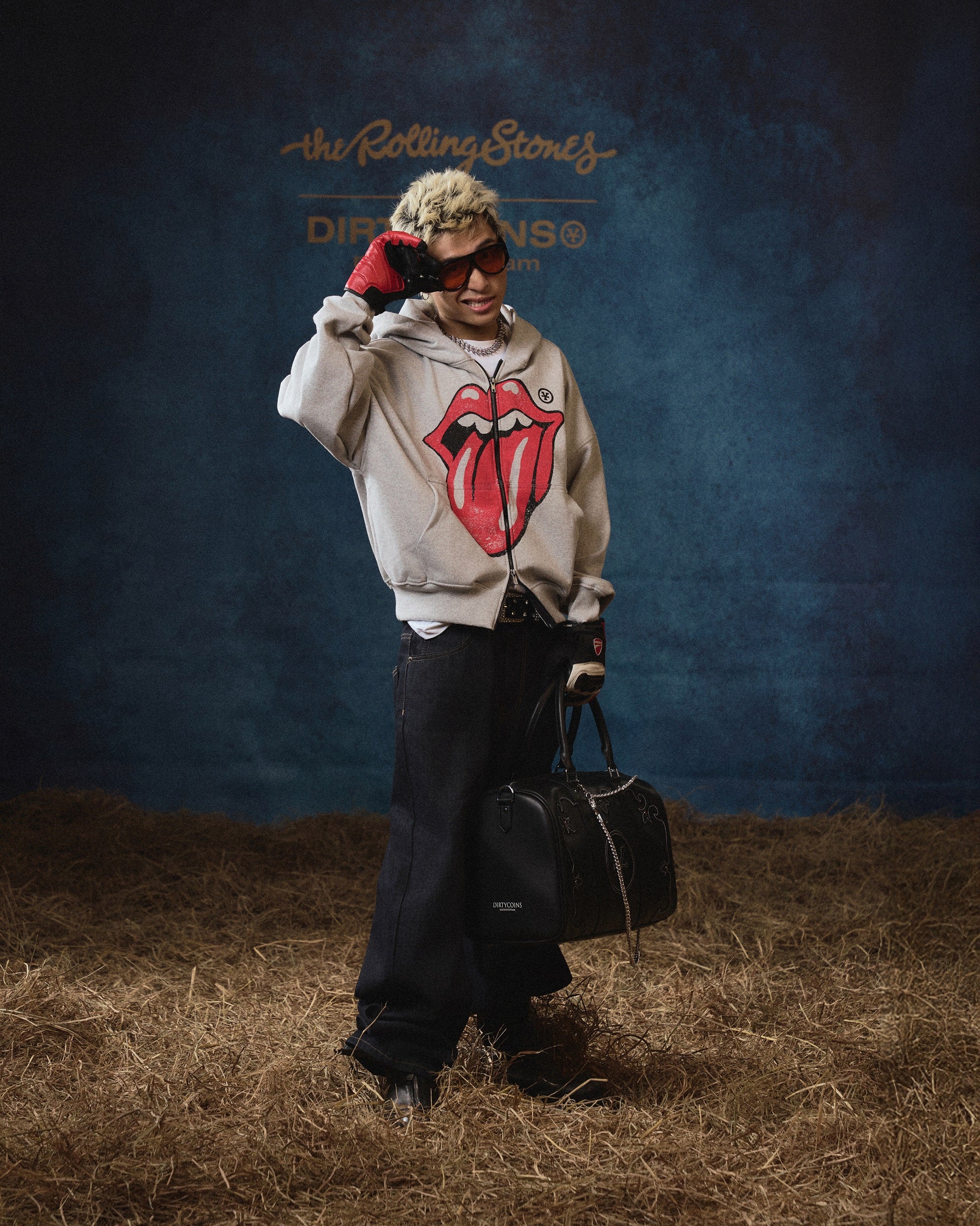 DCxRS Vint Tongue Zip Up Hoodie Grey