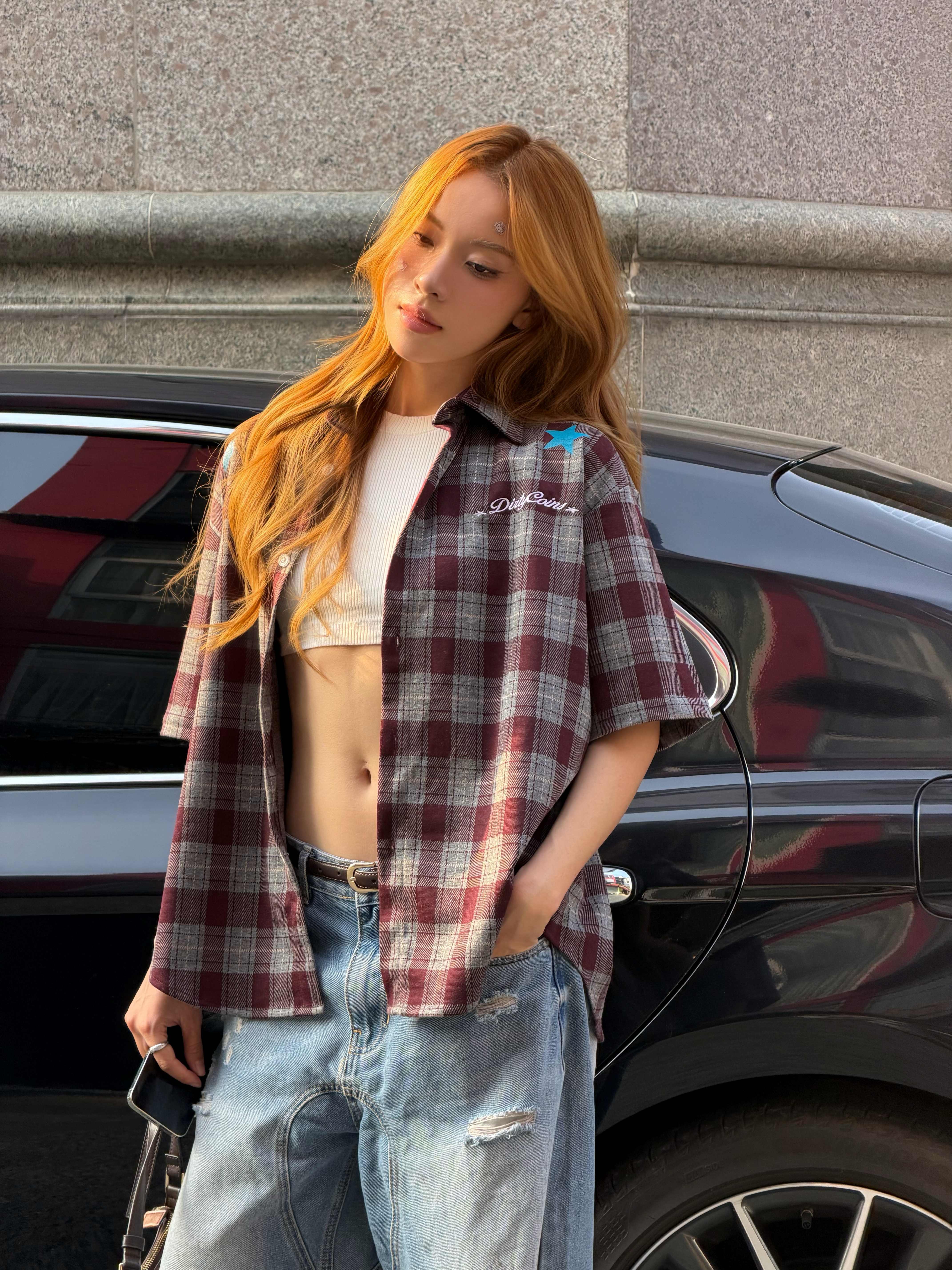 DirtyCoins Bluestar Check Shirt Red