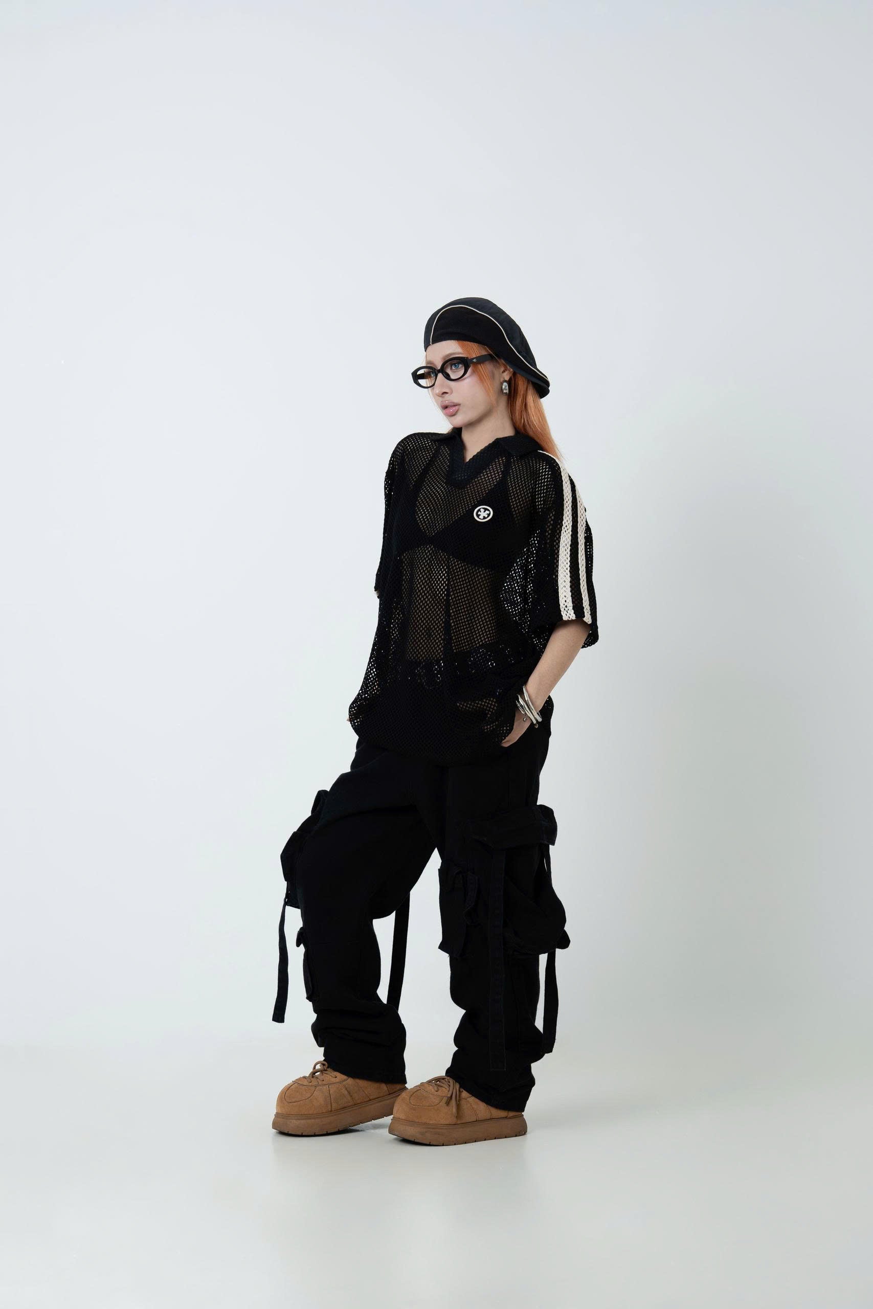 "Y" Patch Crochet Polo Black
