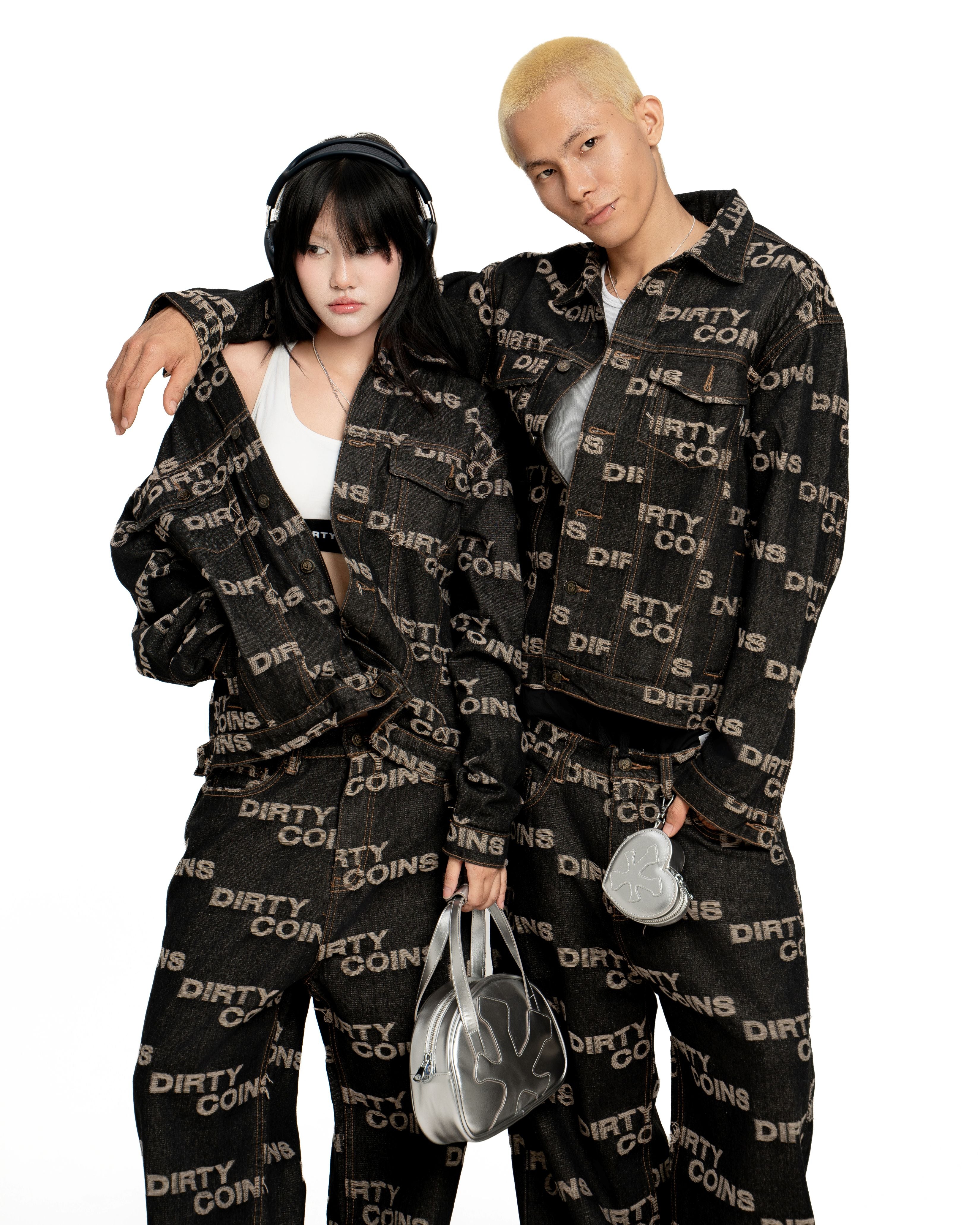 Frayed Logo Baggy Denim Pants - Black