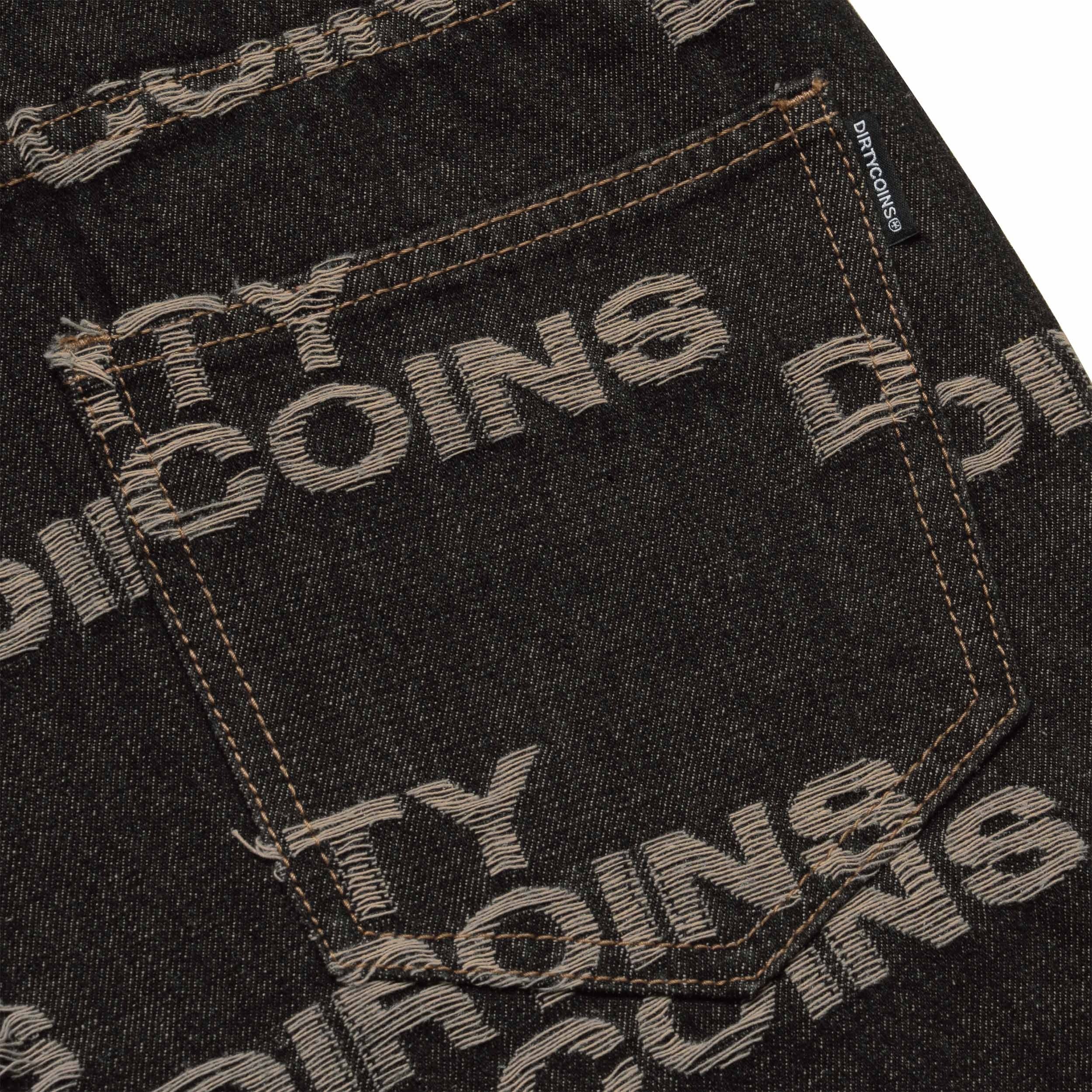 Frayed Logo Baggy Denim Pants - Black