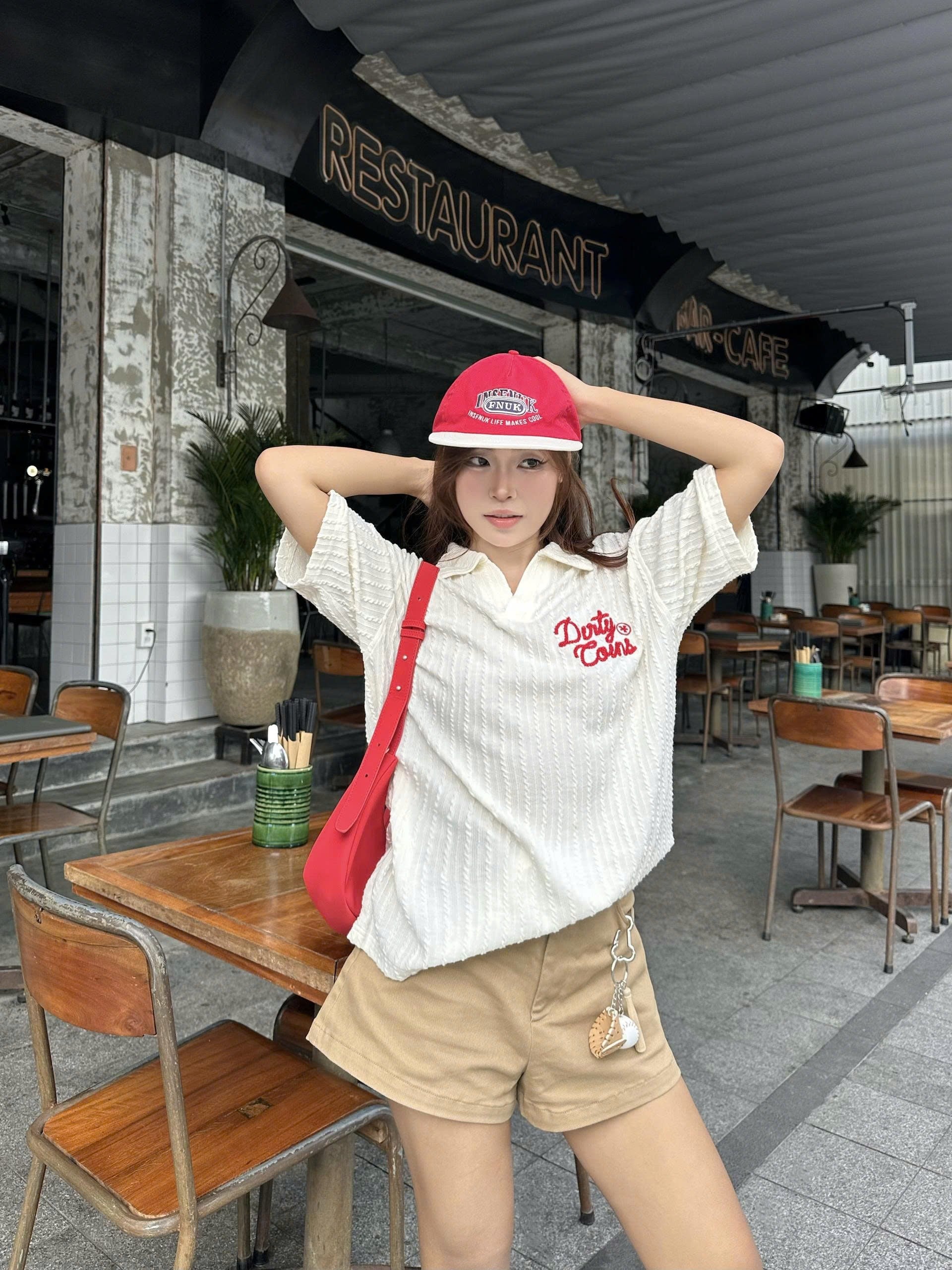 DirtyCoins Embroidery Chain Knit Polo Cream