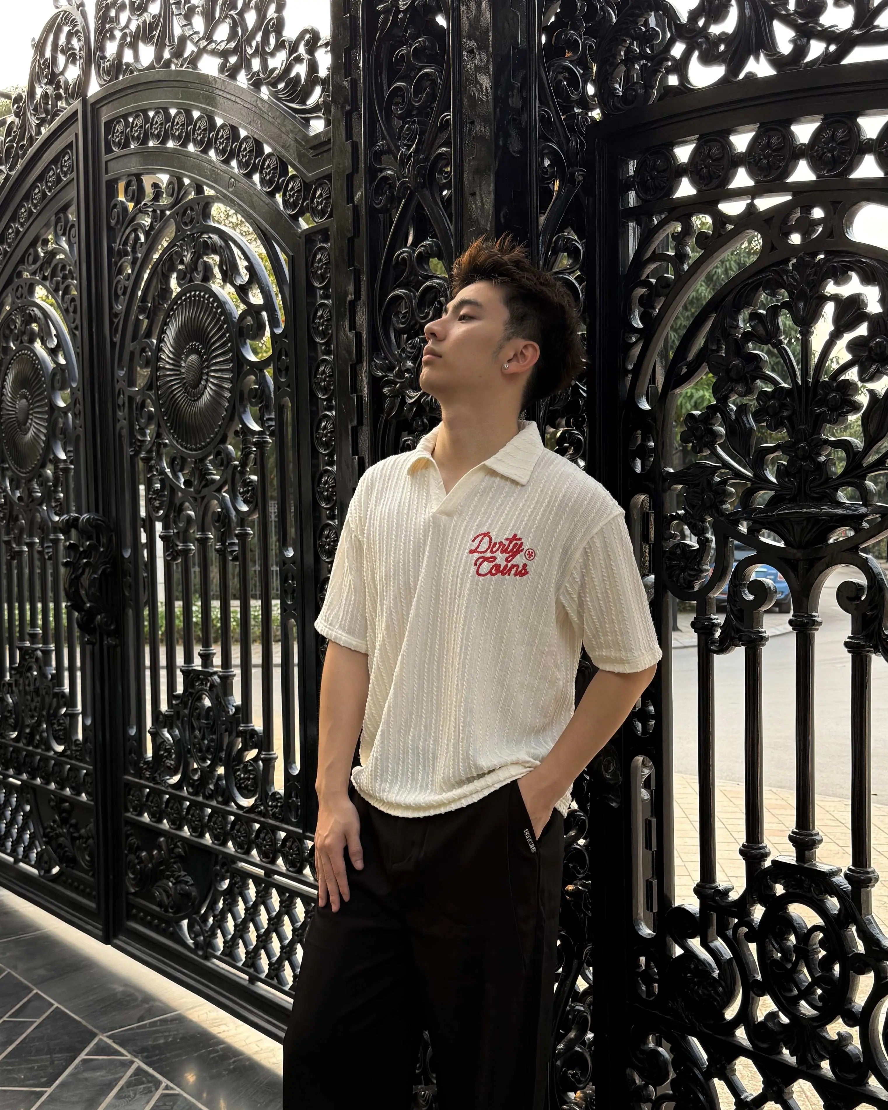 DirtyCoins Embroidery Chain Knit Polo Cream