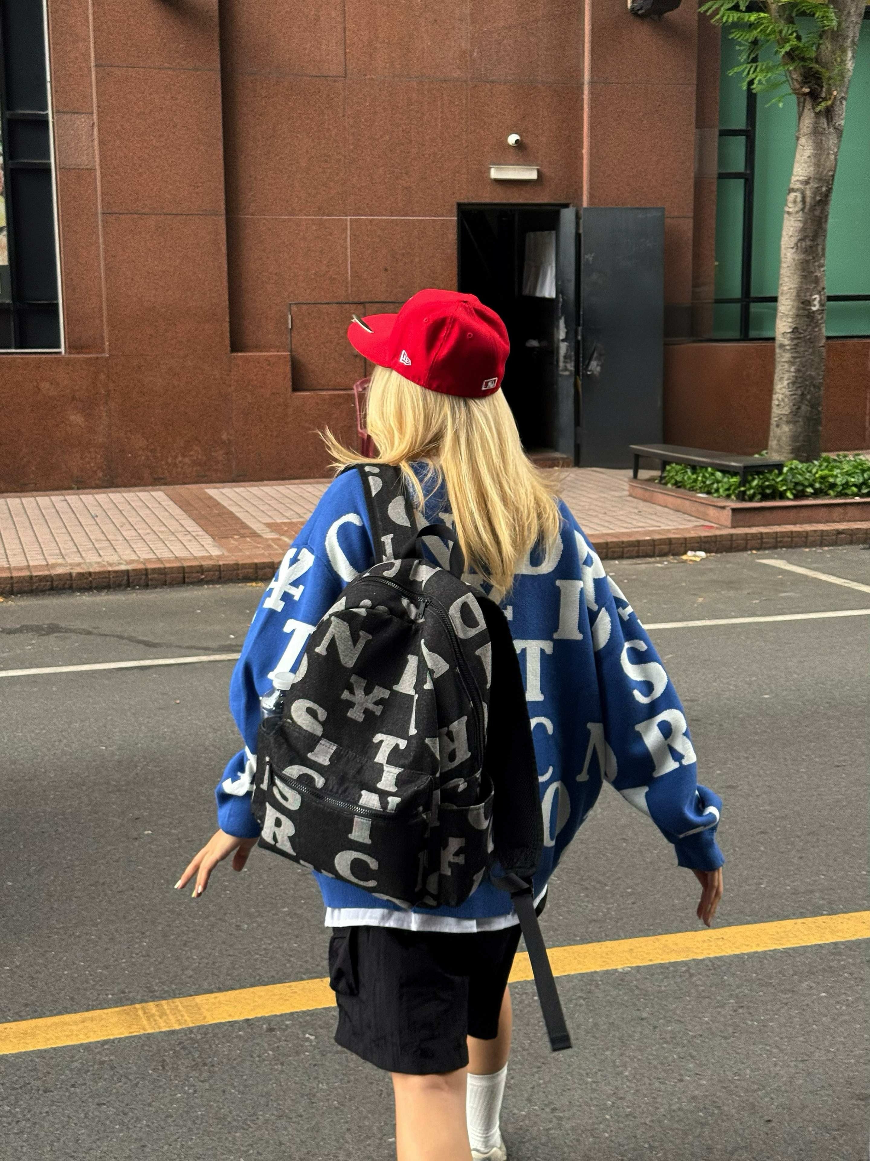 Letters Monogram Denim Backpack - Black