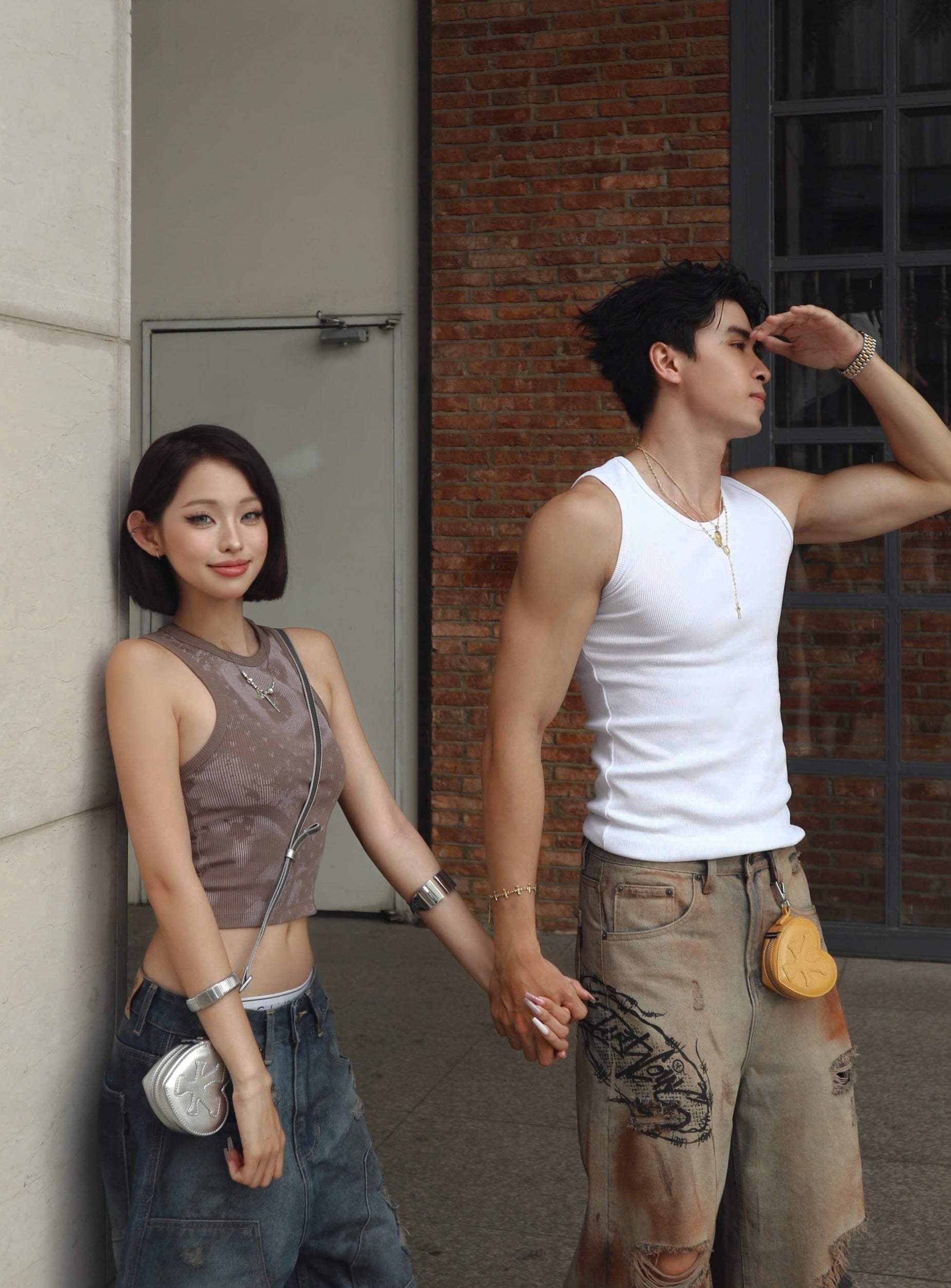 Logo Patched Heart Mini Pounch