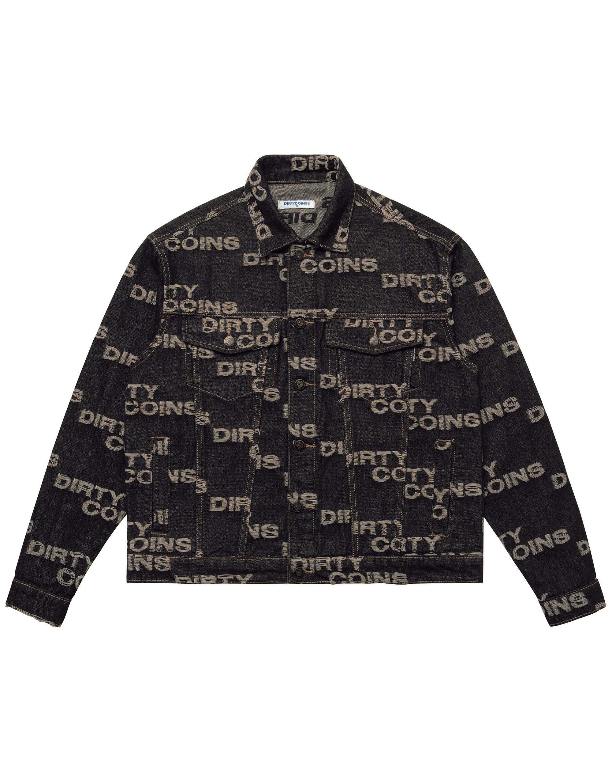 Frayed Logo Denim Jacket - Black