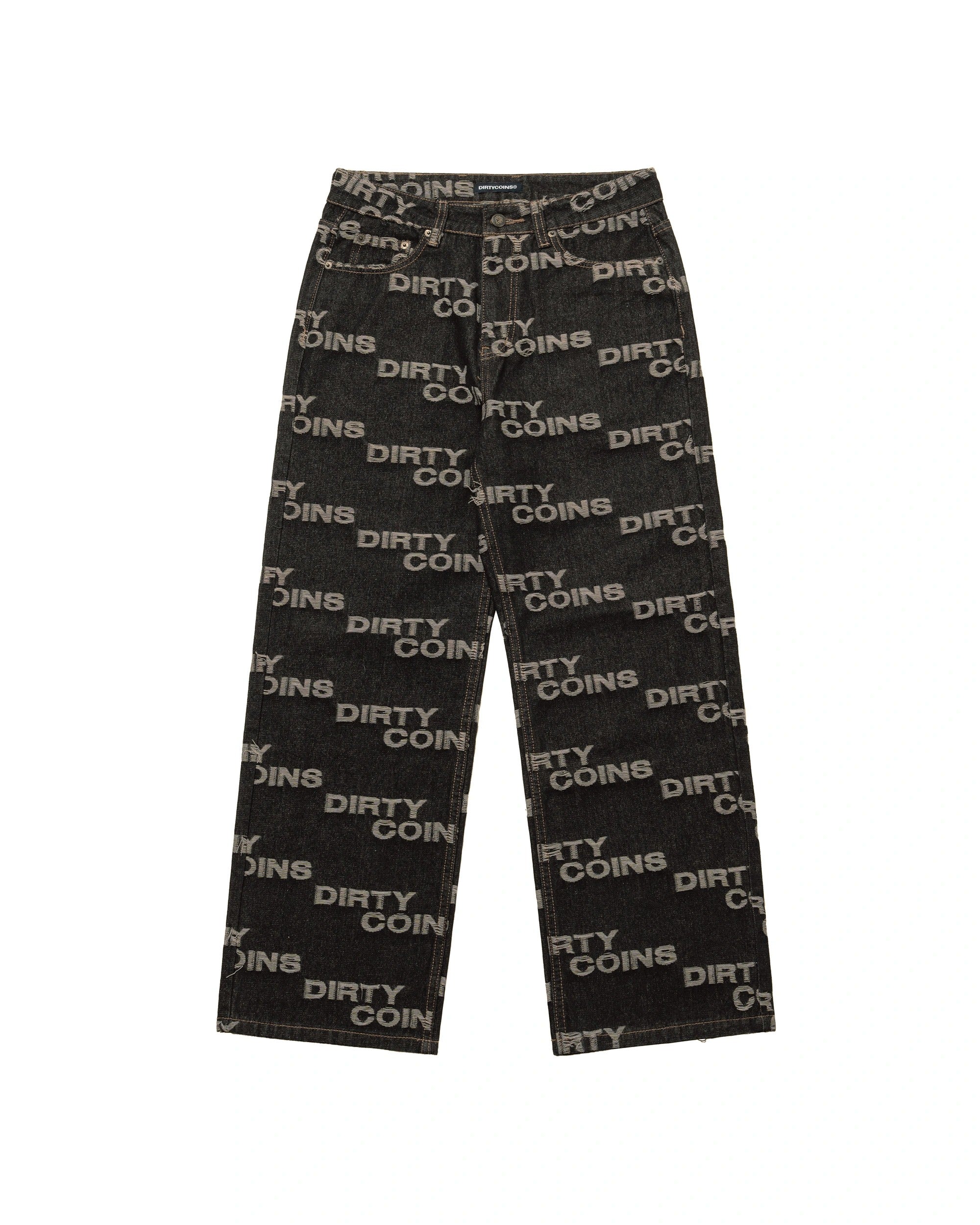 Frayed Logo Baggy Denim Pants - Black