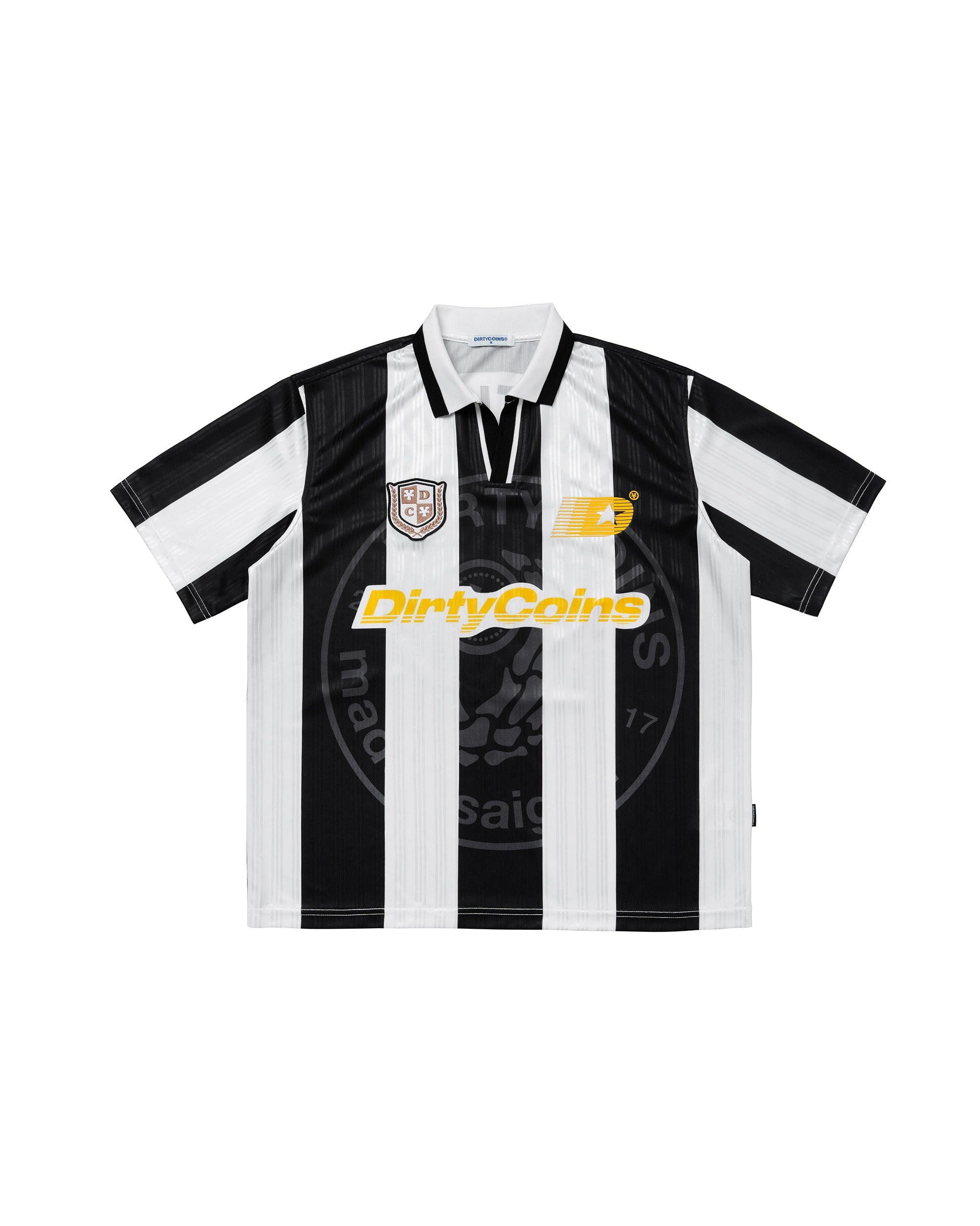 DirtyCoins Striped Soccer Polo Jersey Black White