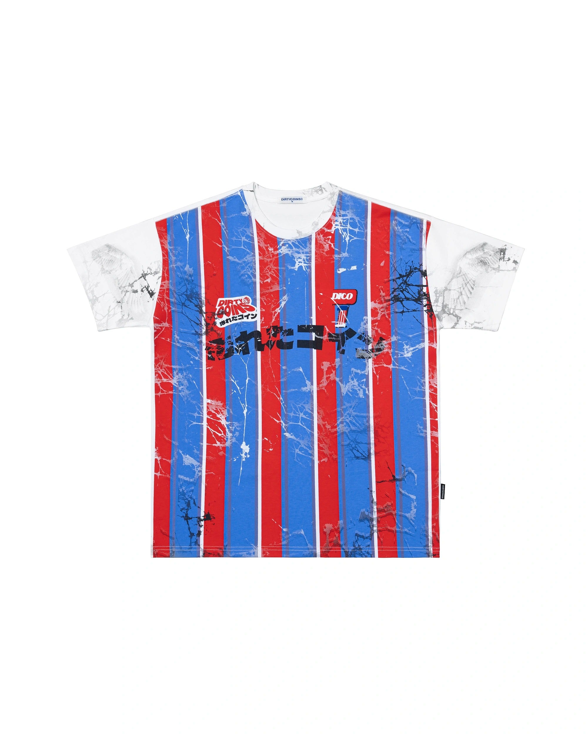 DirtyCoins Striped Destroy All Print T-Shirt Red Blue