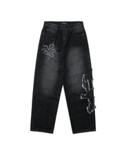 DirtyCoins Flame Wash Relaxed Denim Pants - Black
