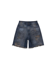 DirtyCoins Double Knee Shorts Distressed Blue Wash