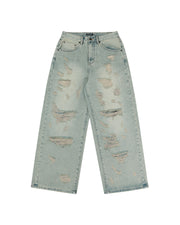 Denim Pants Baggy Destroy - Blue Wash