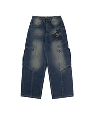 DirtyCoins Splicing Cargo Pants - Blue Wash