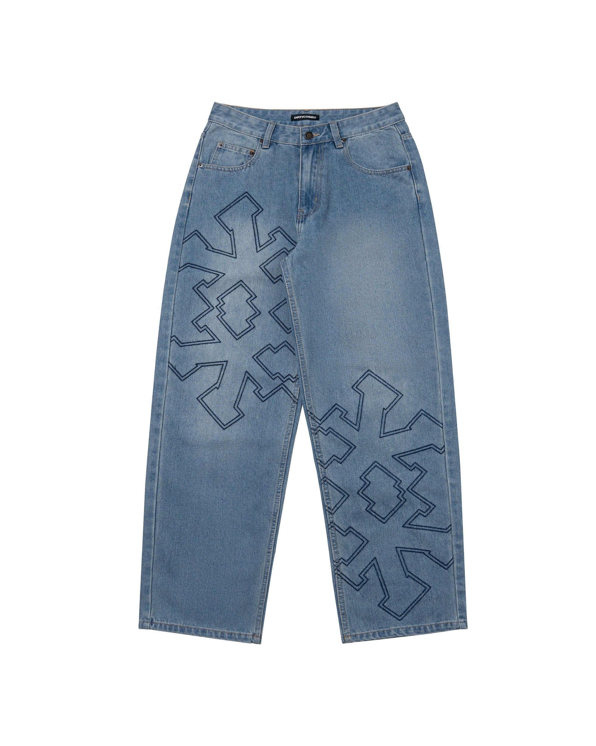"Y" Embroidery Relaxed Denim Pants