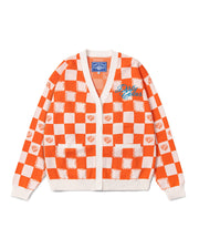 DirtyCoins Checkerboard Knit Cardigan - Orange