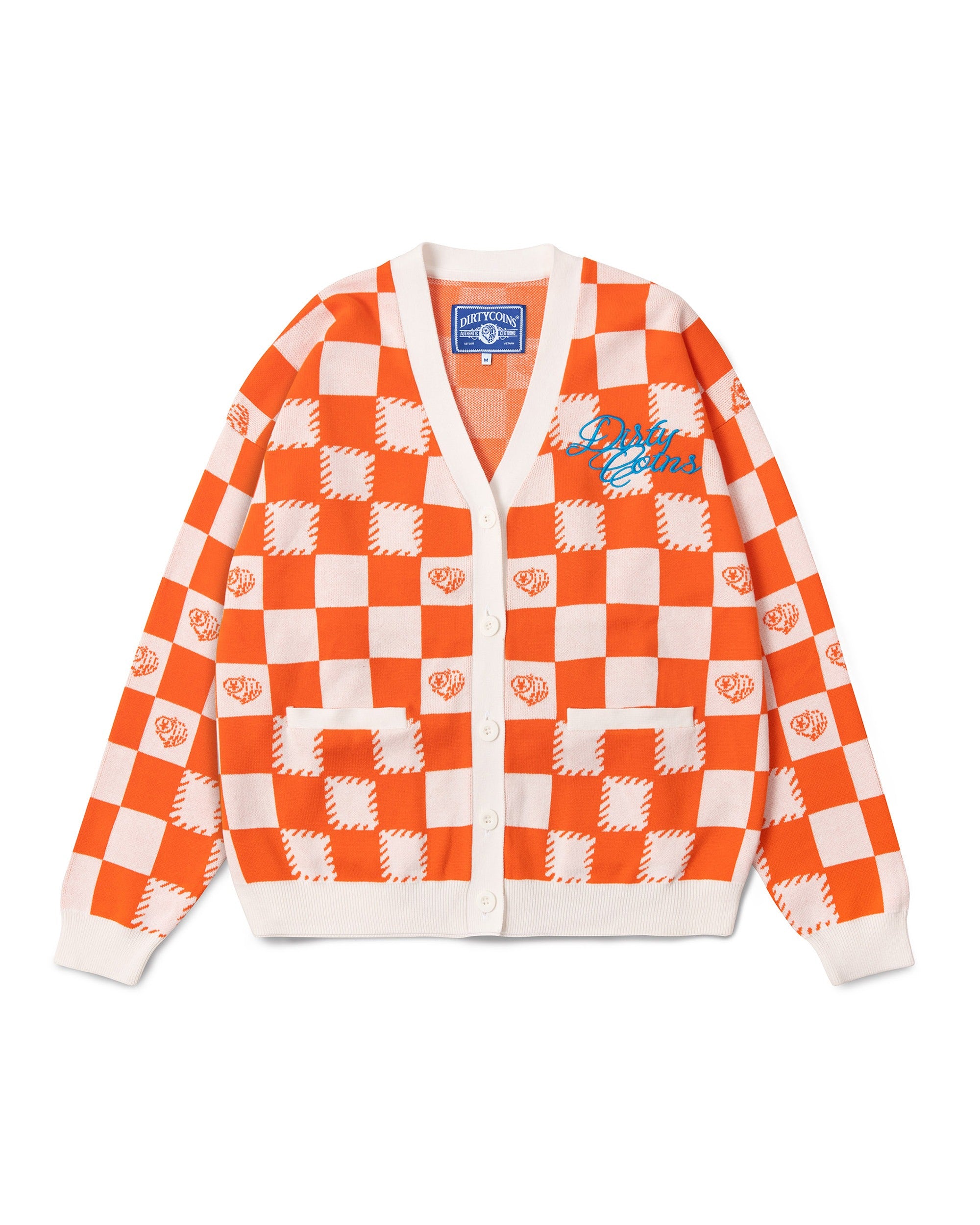 DirtyCoins Checkerboard Knit Cardigan - Orange