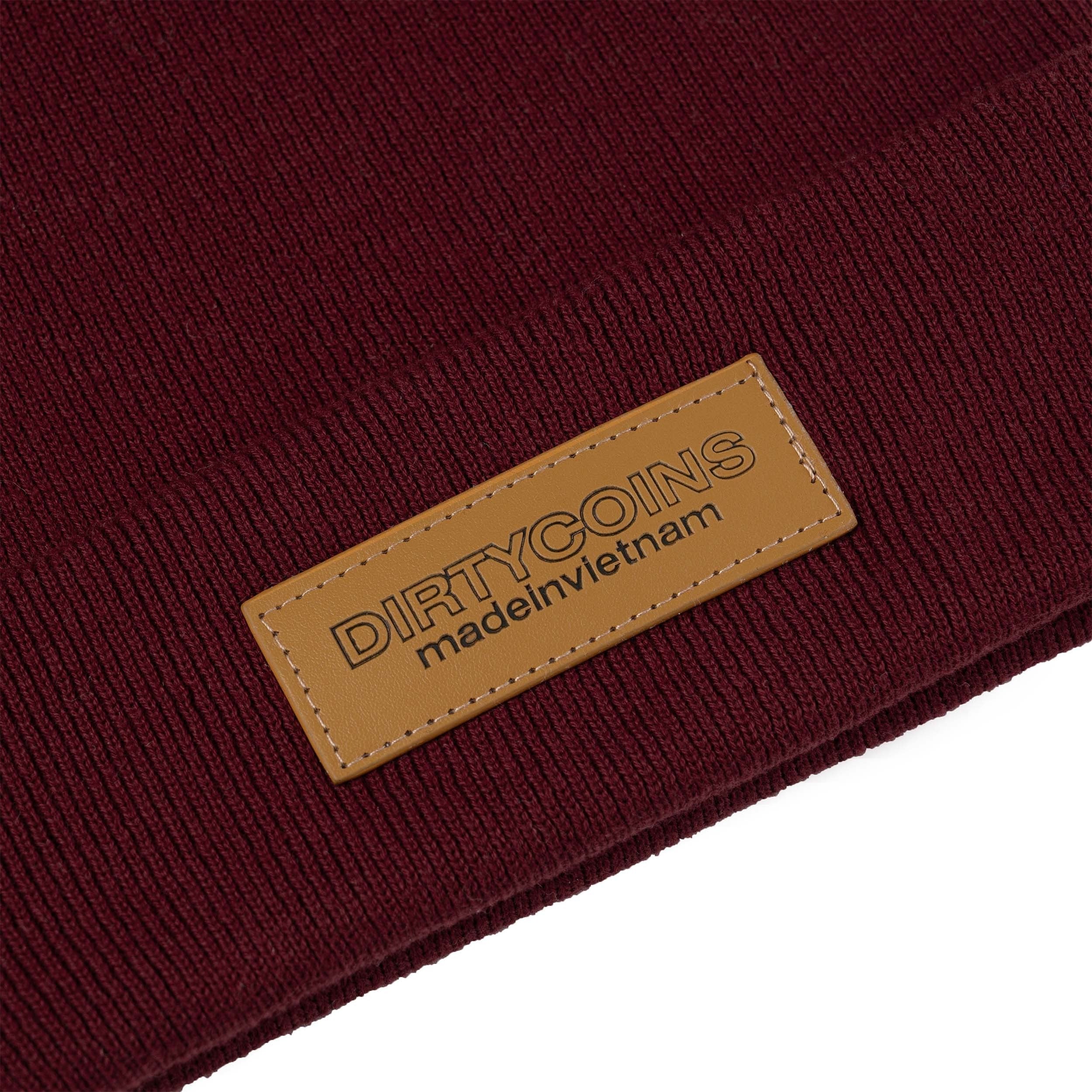 Leather Patch Beanie - Red