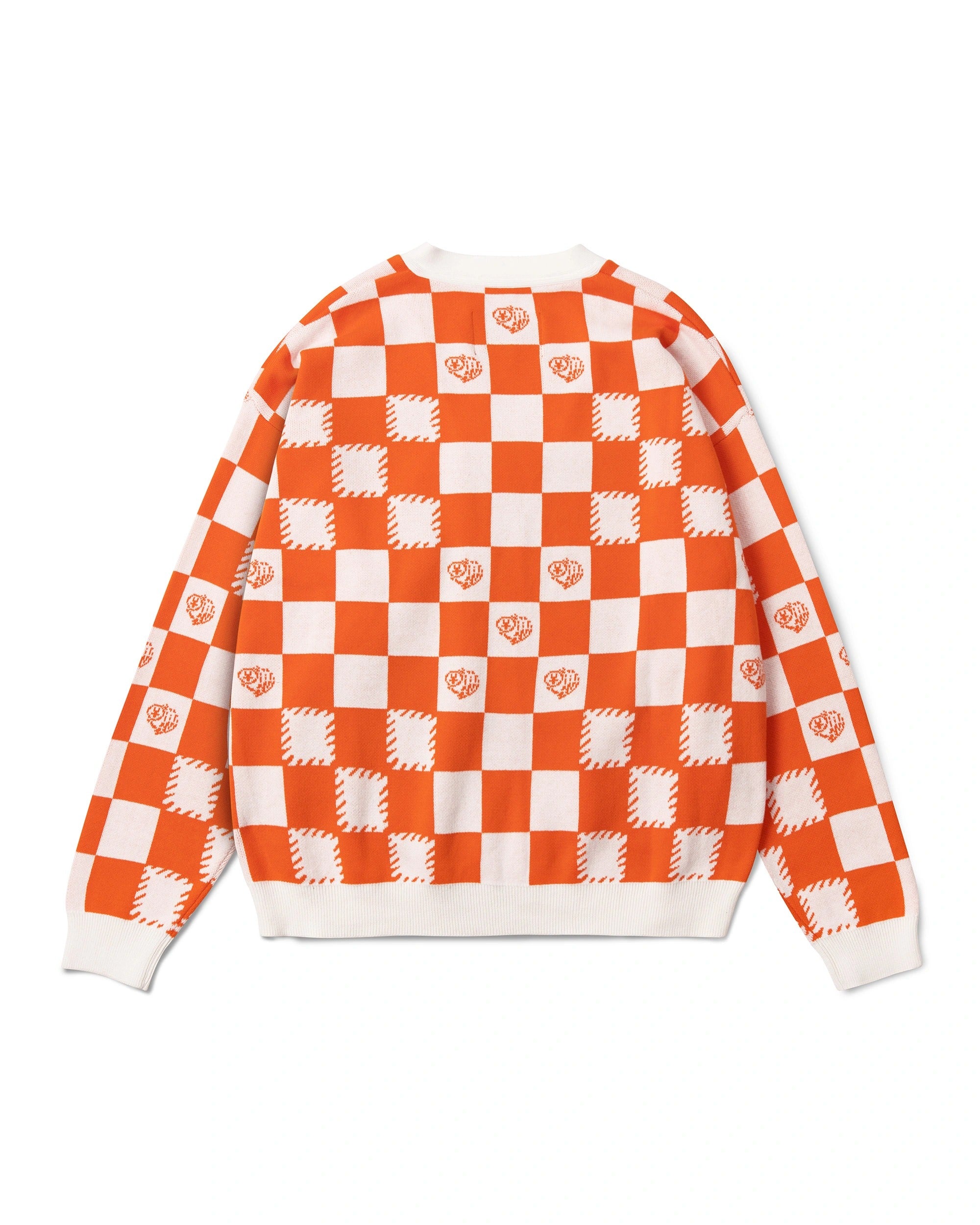 DirtyCoins Checkerboard Knit Cardigan - Orange