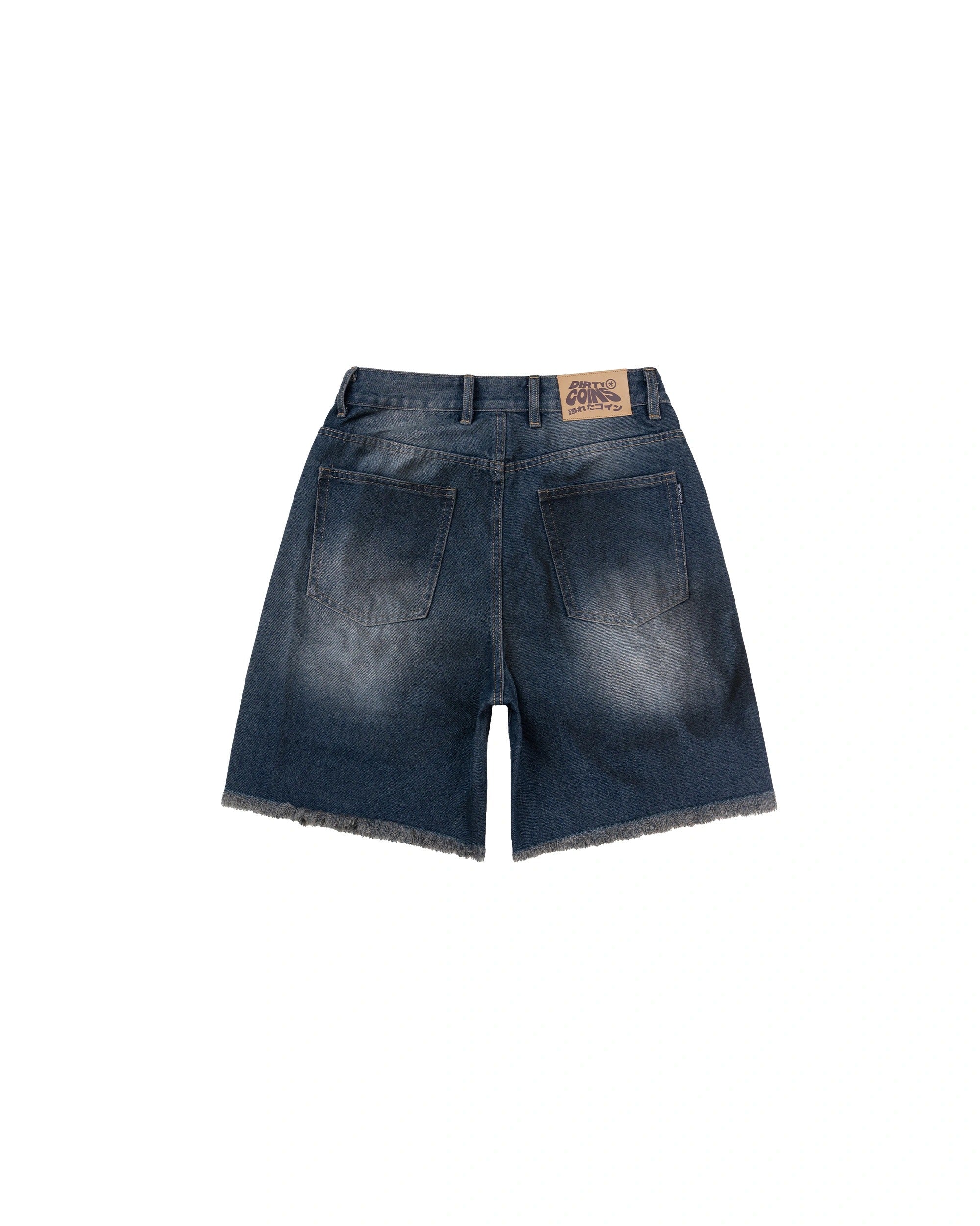 DirtyCoins Double Knee Shorts Distressed Blue Wash