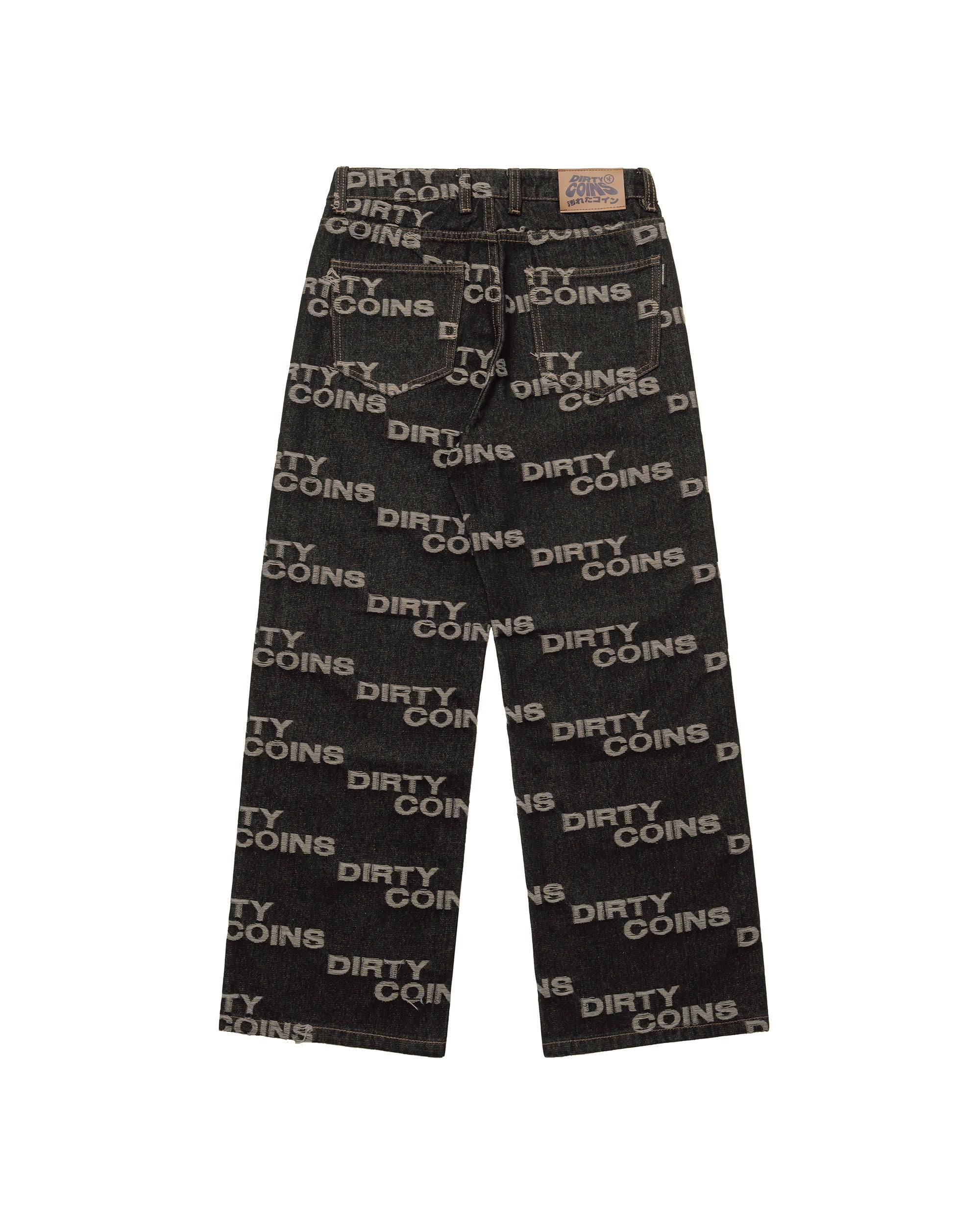 Frayed Logo Baggy Denim Pants - Black