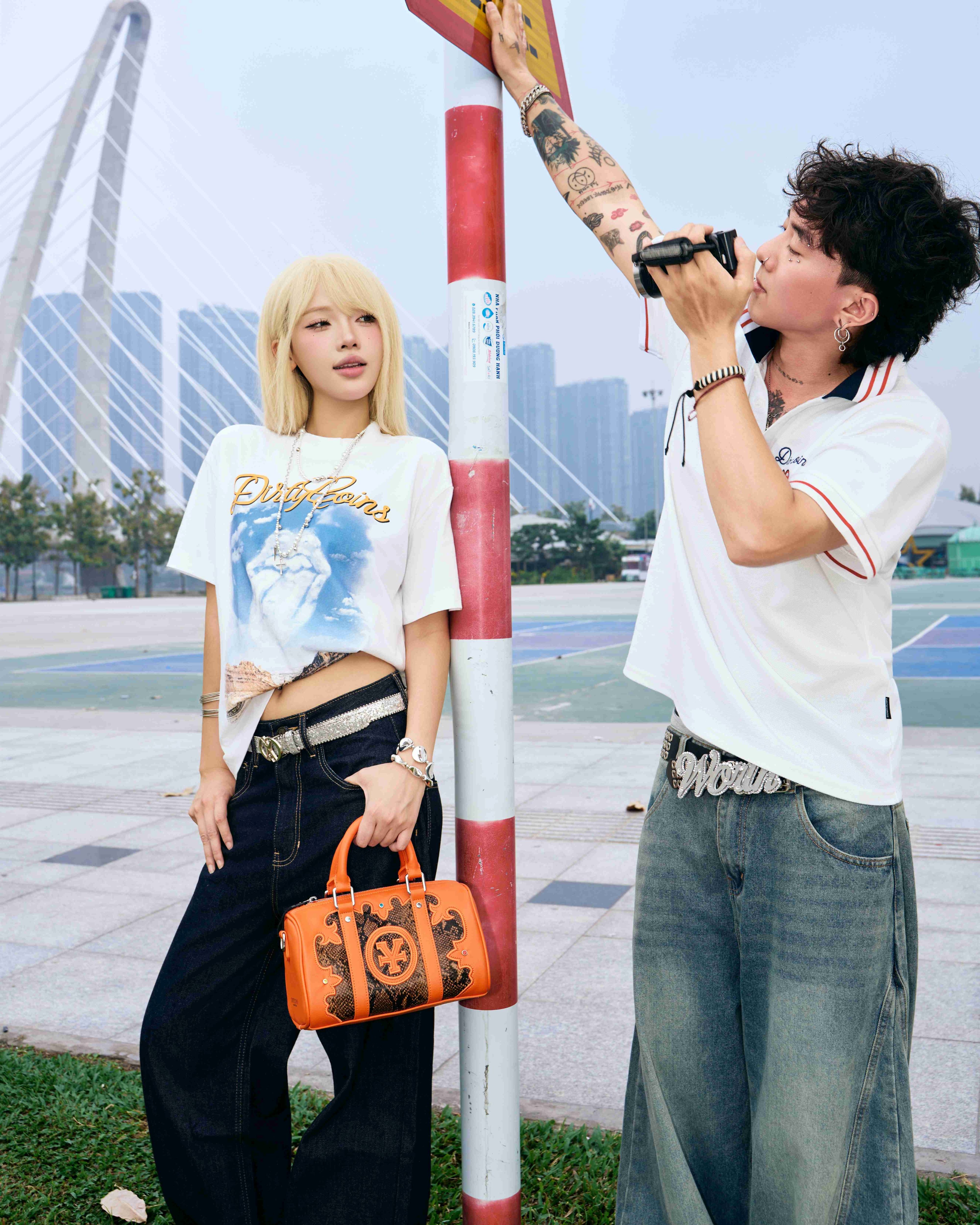 DCxRS Snake Leather Mini Bowler Bag Orange