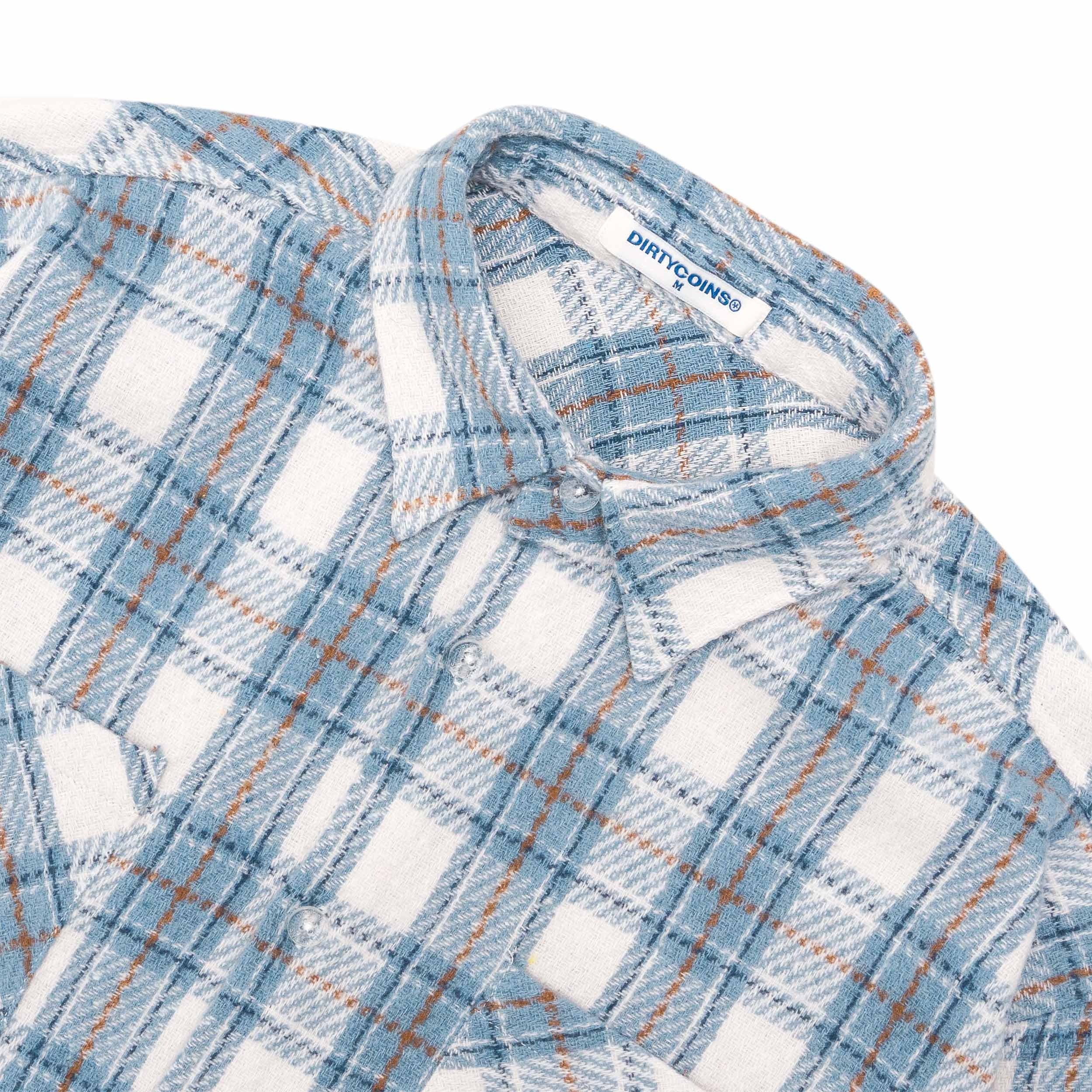 Flannel Raw Hem Embroidery Light Blue