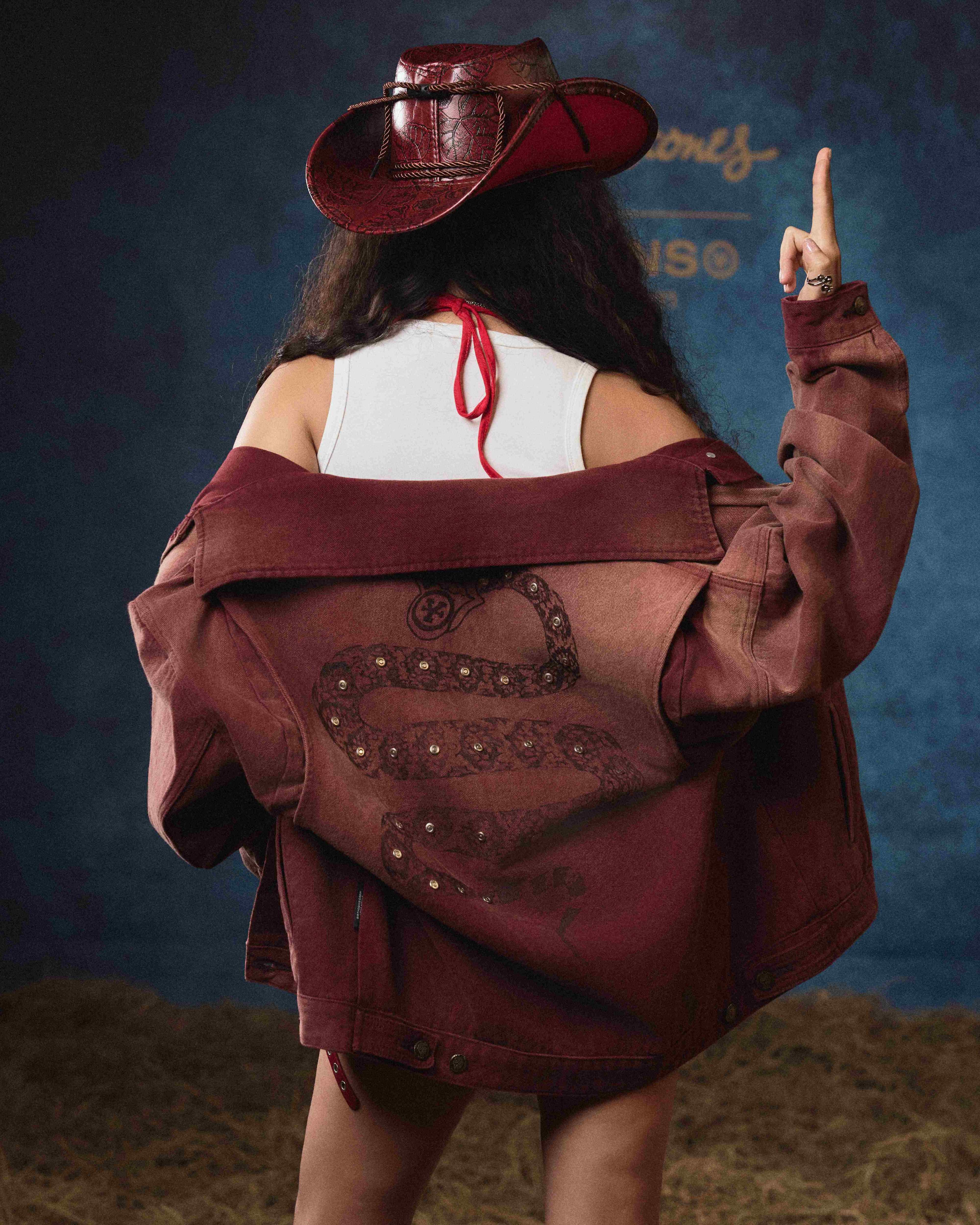 DCxRS Western Rivet Snake Denim Jacket Red