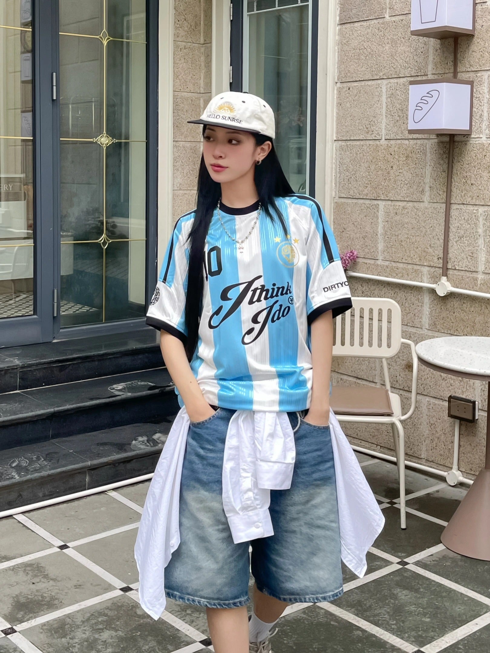 DirtyCoins Striped Soccer Jersey Baby Blue White