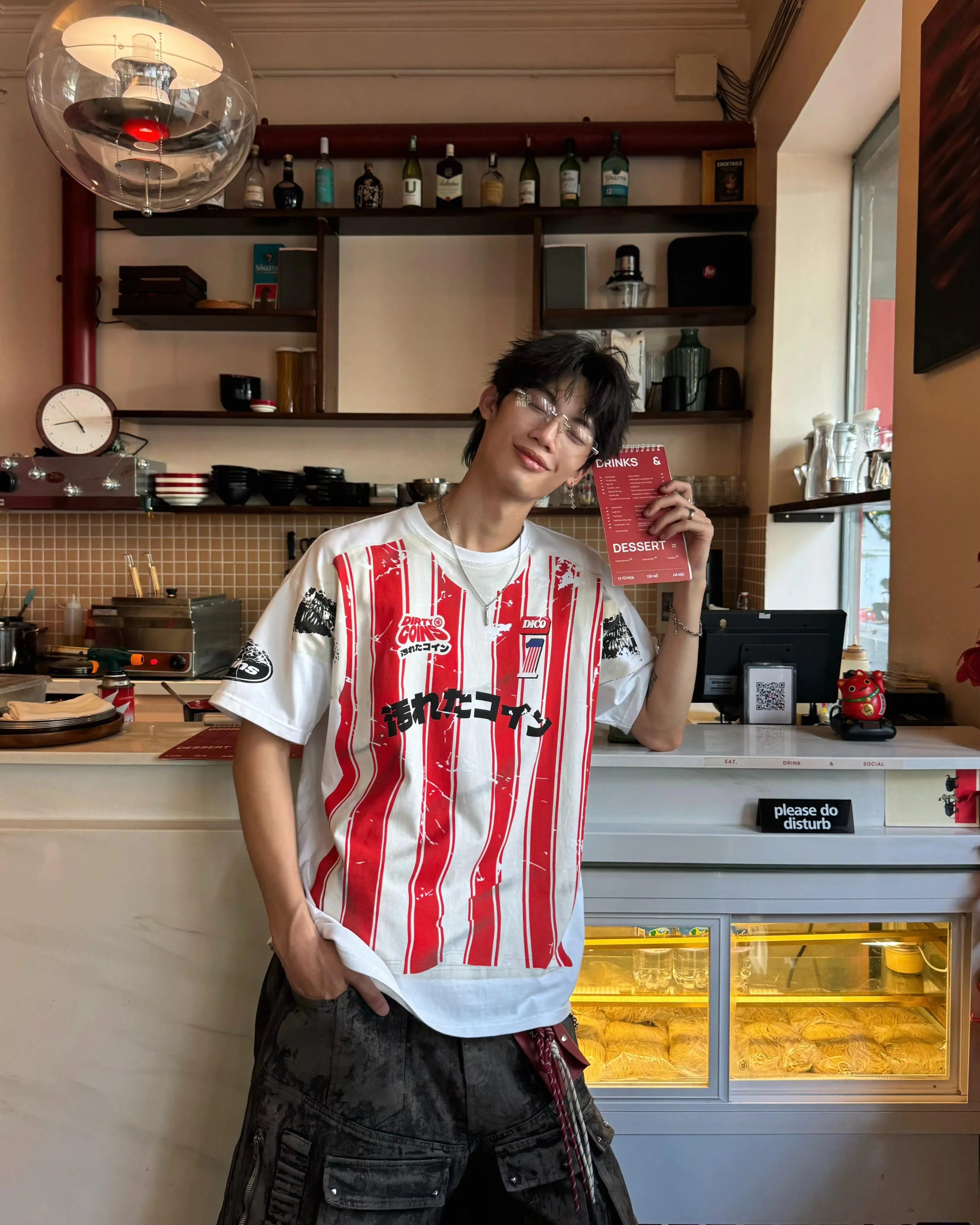 DirtyCoins Stripe Tee Trompe Loeil Print T-Shirt White