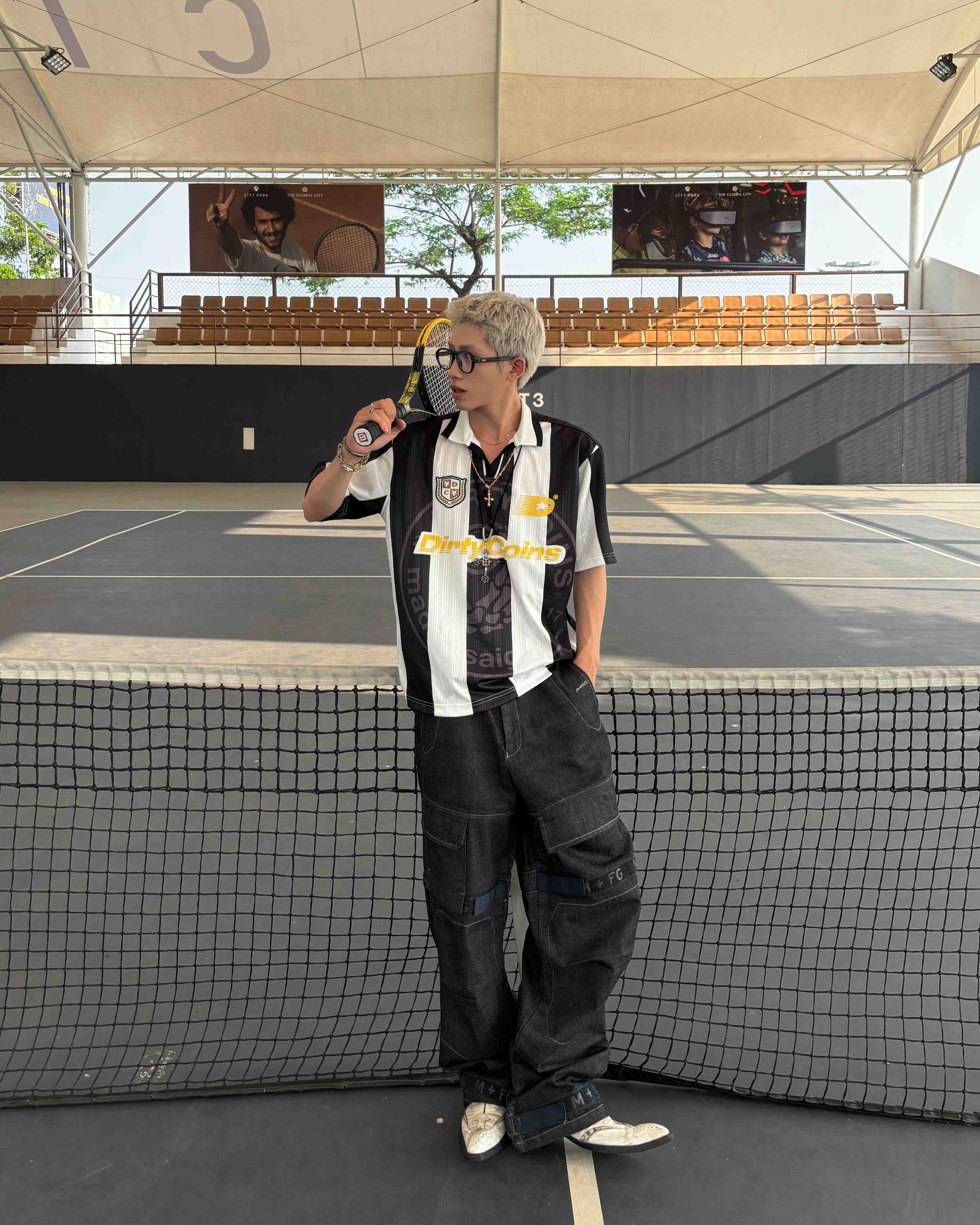 DirtyCoins Striped Soccer Polo Jersey Black White