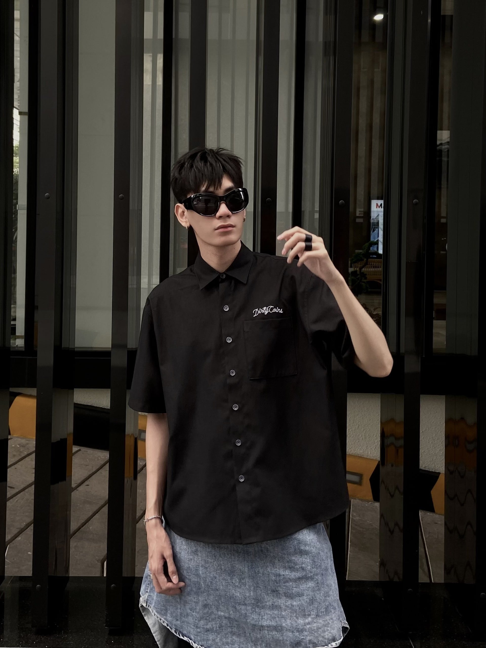 Rope Print Relaxed Shirt - Black
