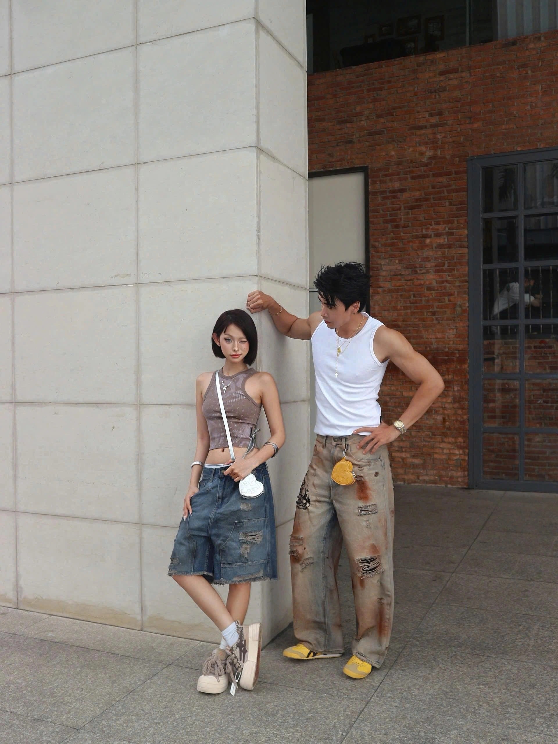 DirtyCoins Stain Disstress Baggy Denim Pants - Faded Blue