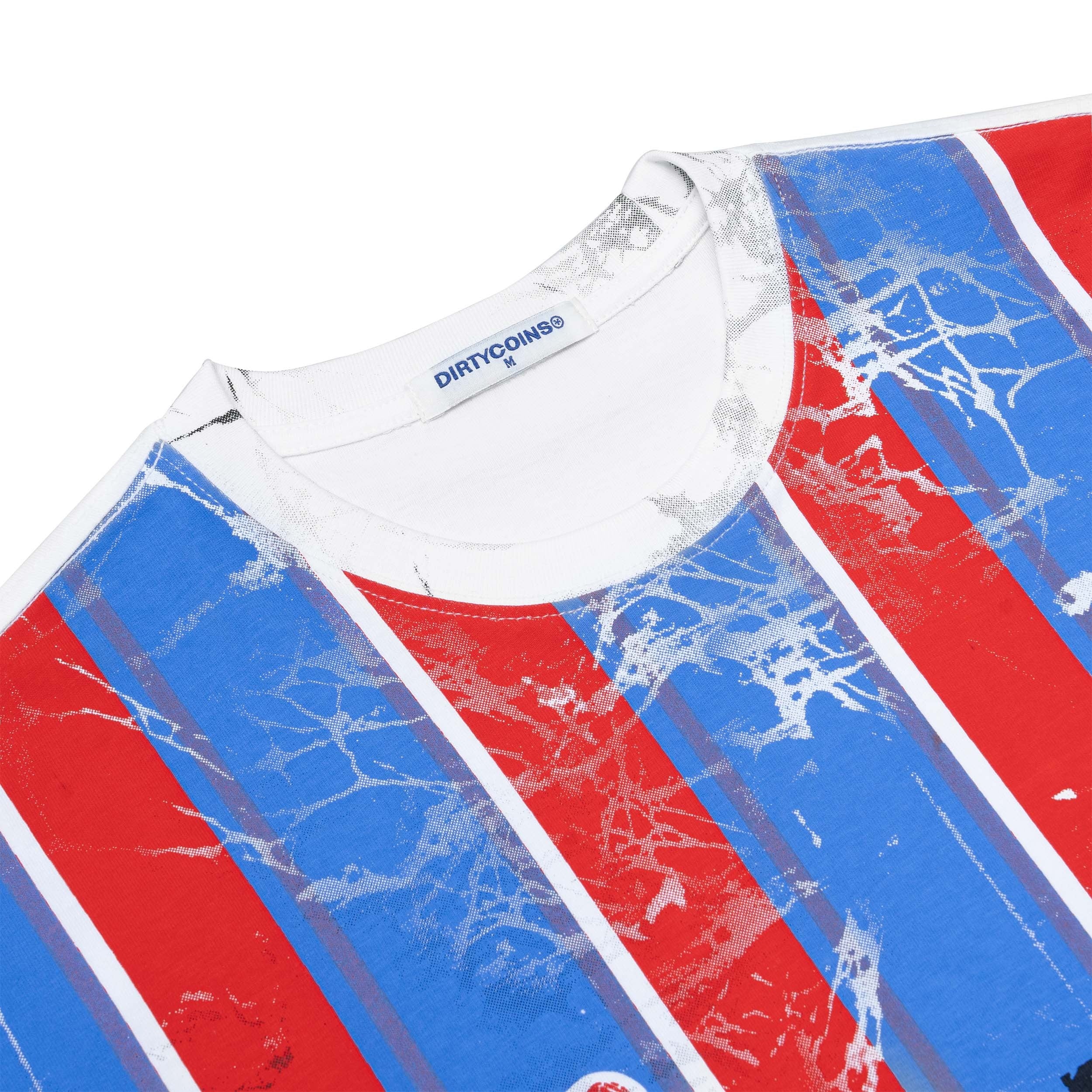 DirtyCoins Striped Destroy All Print T-Shirt Red Blue