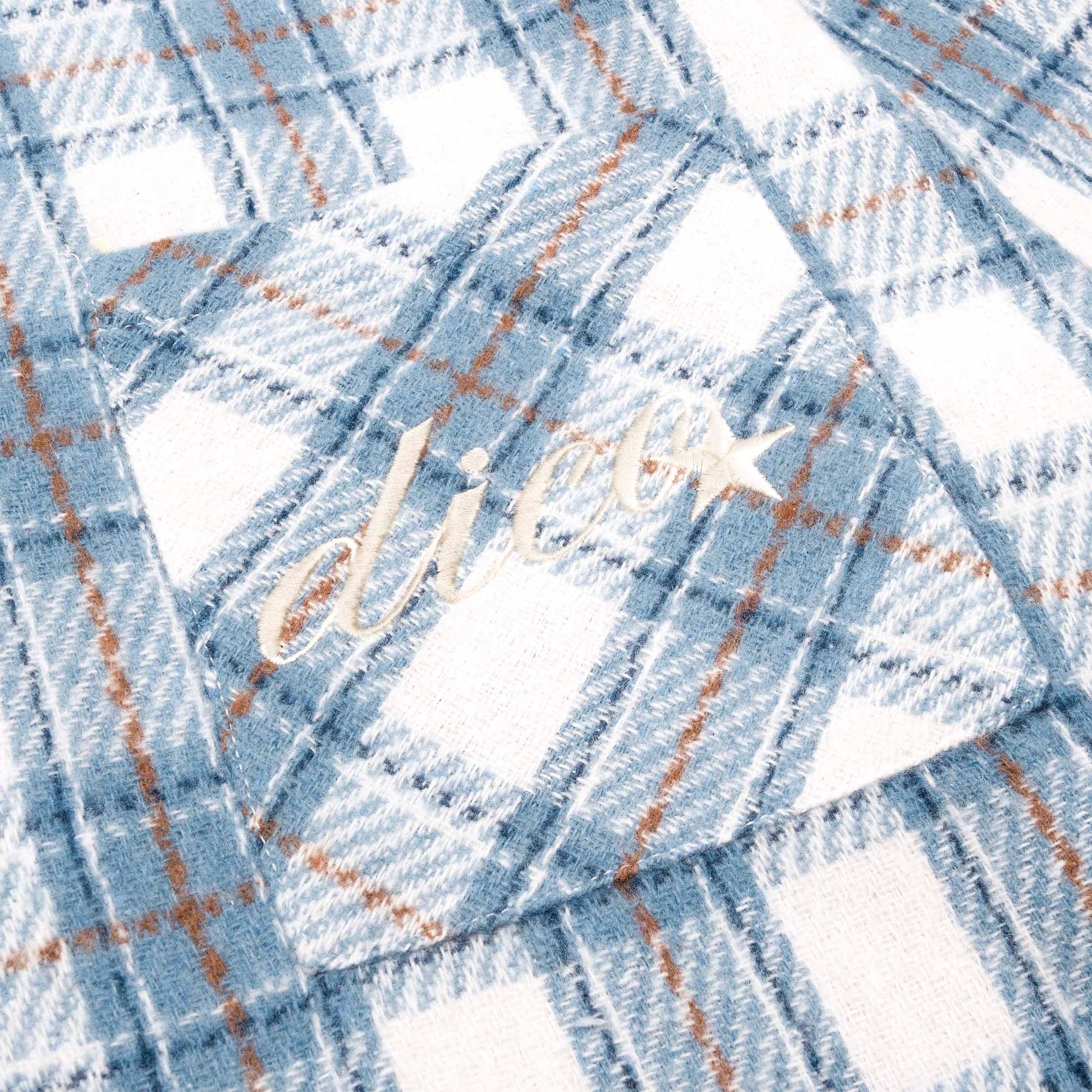 Flannel Raw Hem Embroidery Light Blue