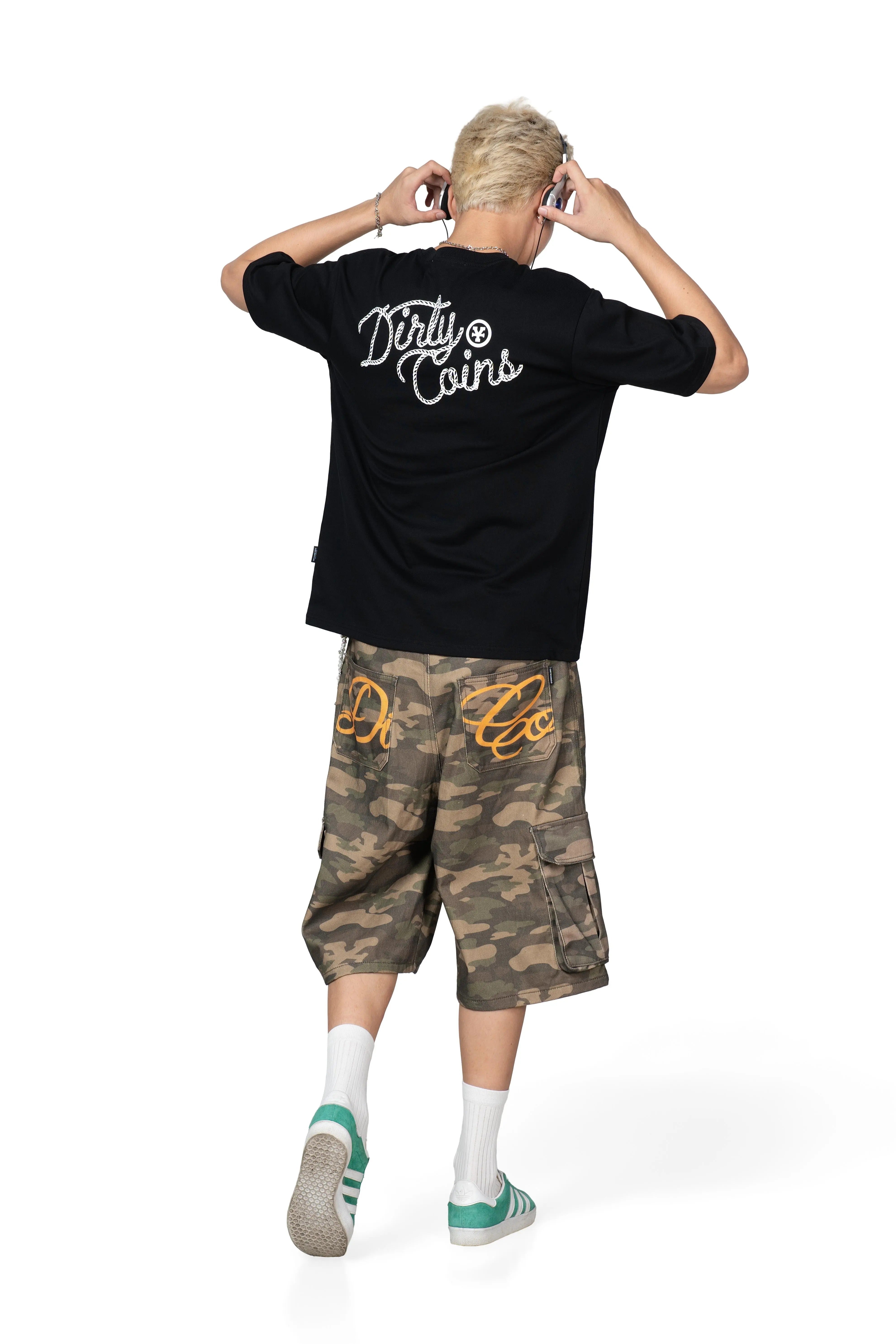 DirtyCoins Drawstring Camo Denim Cargo Shorts