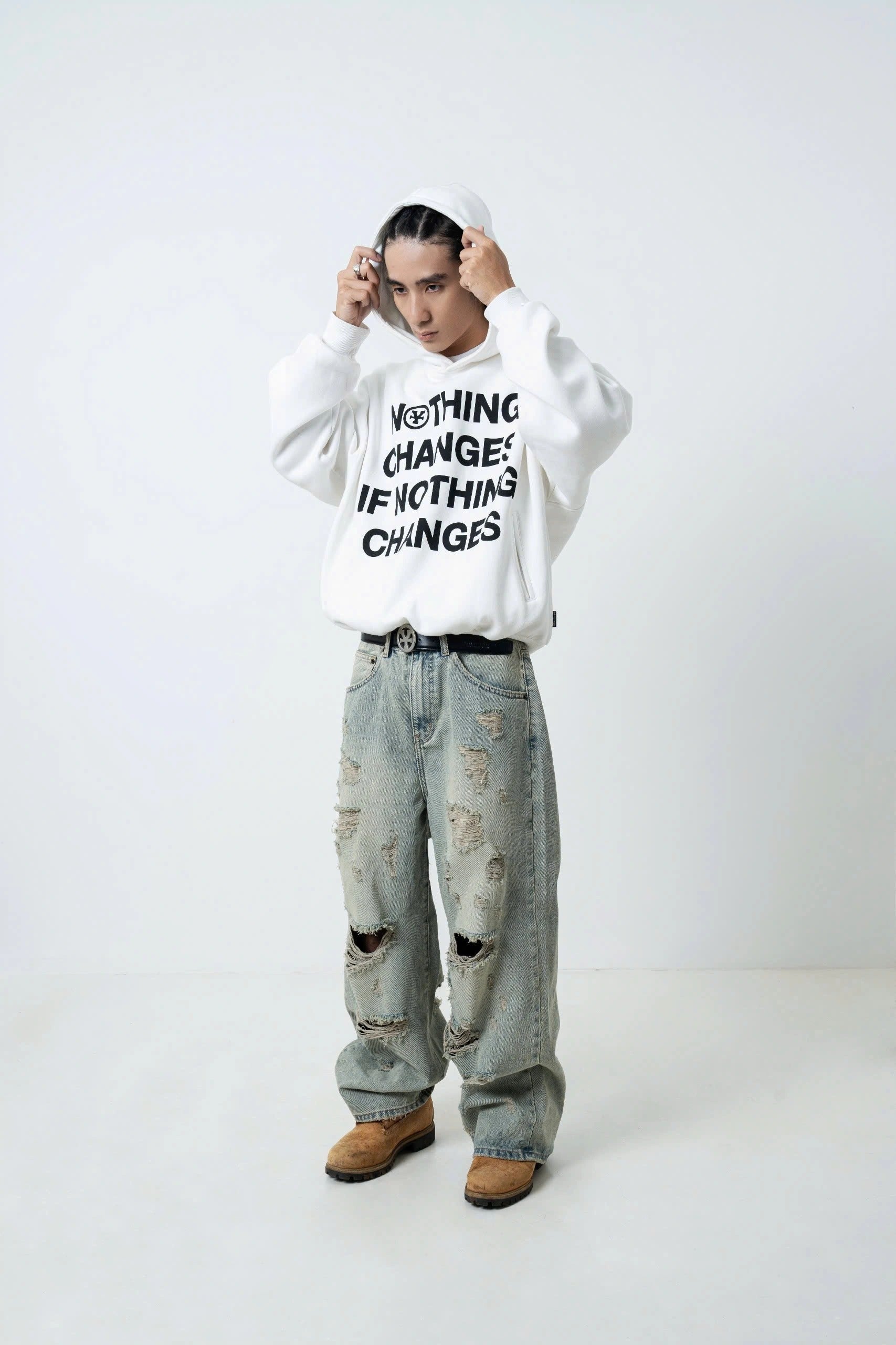 'Nothing Changes' Oversized Hoodie - White