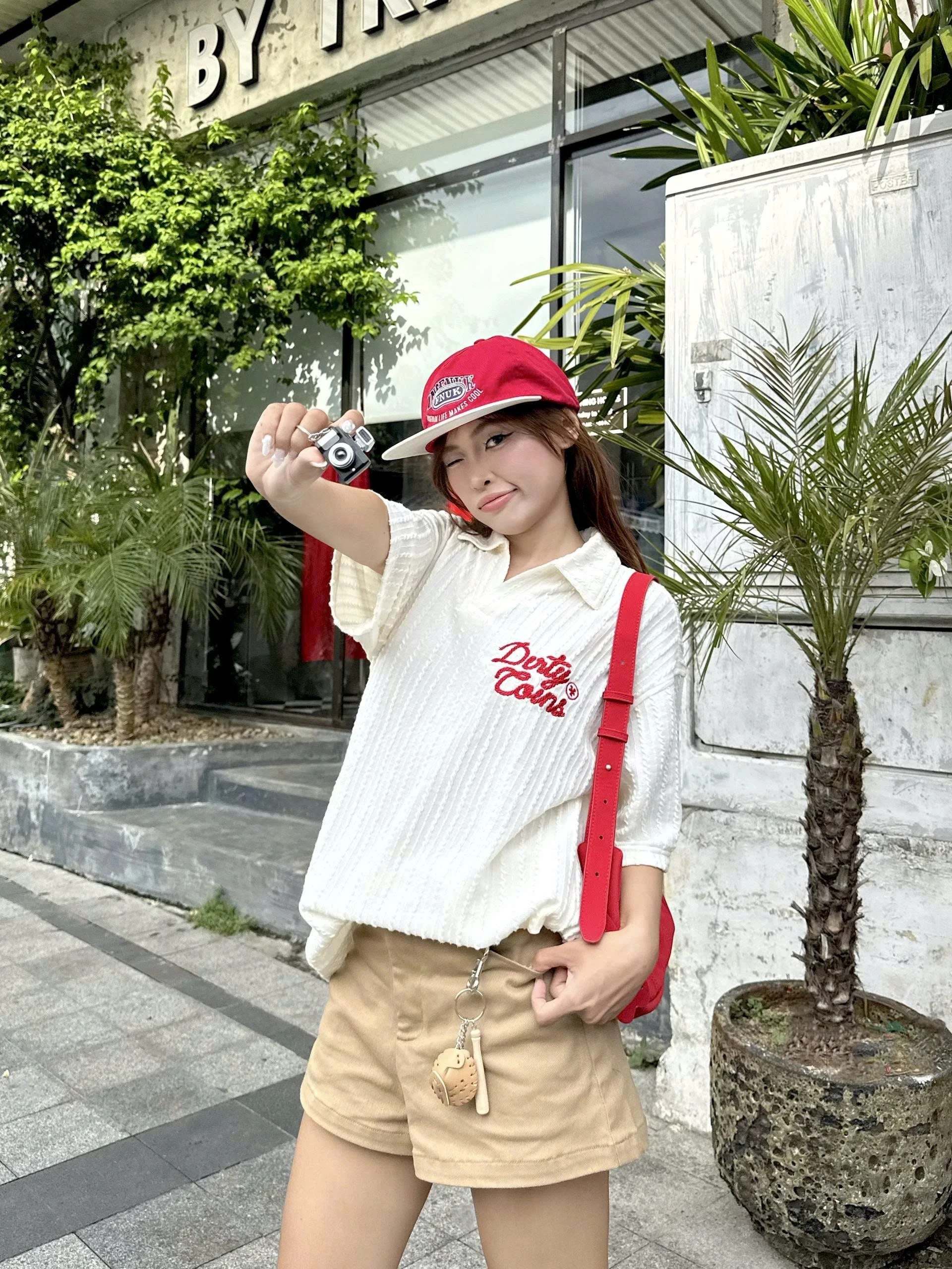 DirtyCoins Embroidery Chain Knit Polo Cream