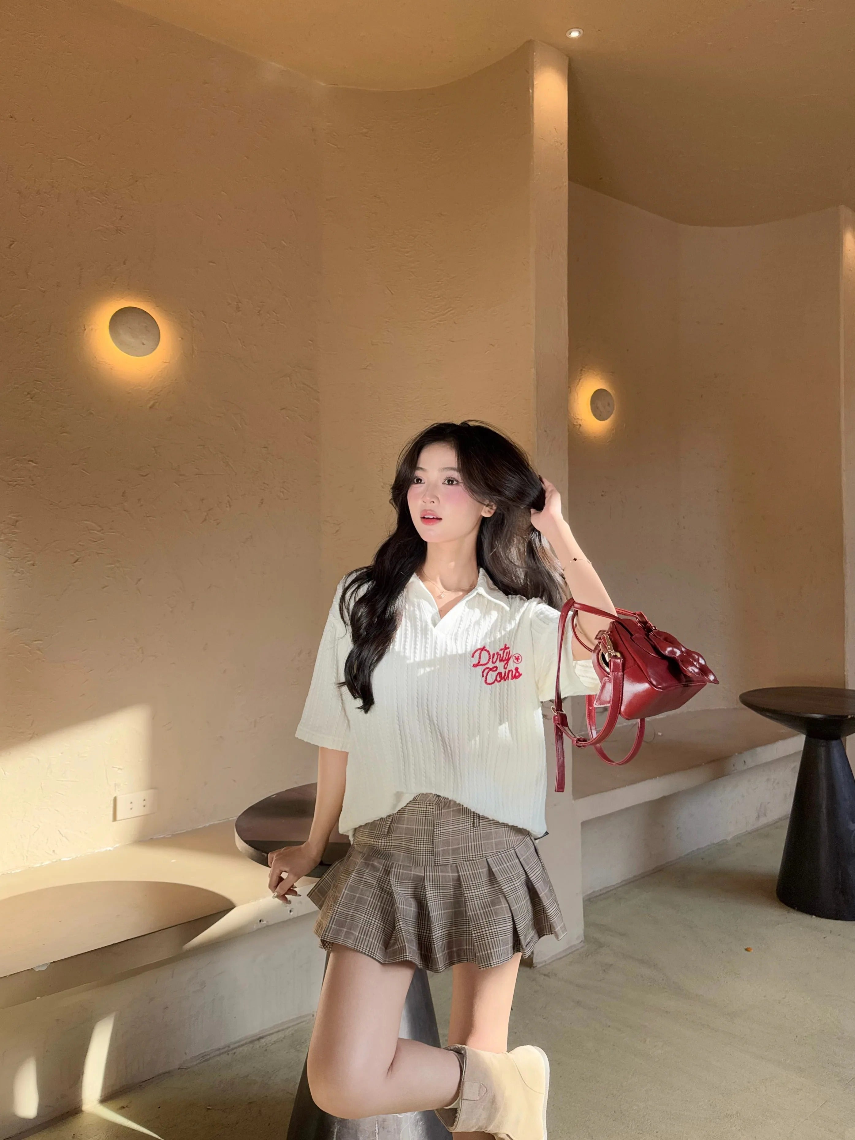 DirtyCoins Embroidery Chain Knit Polo Cream