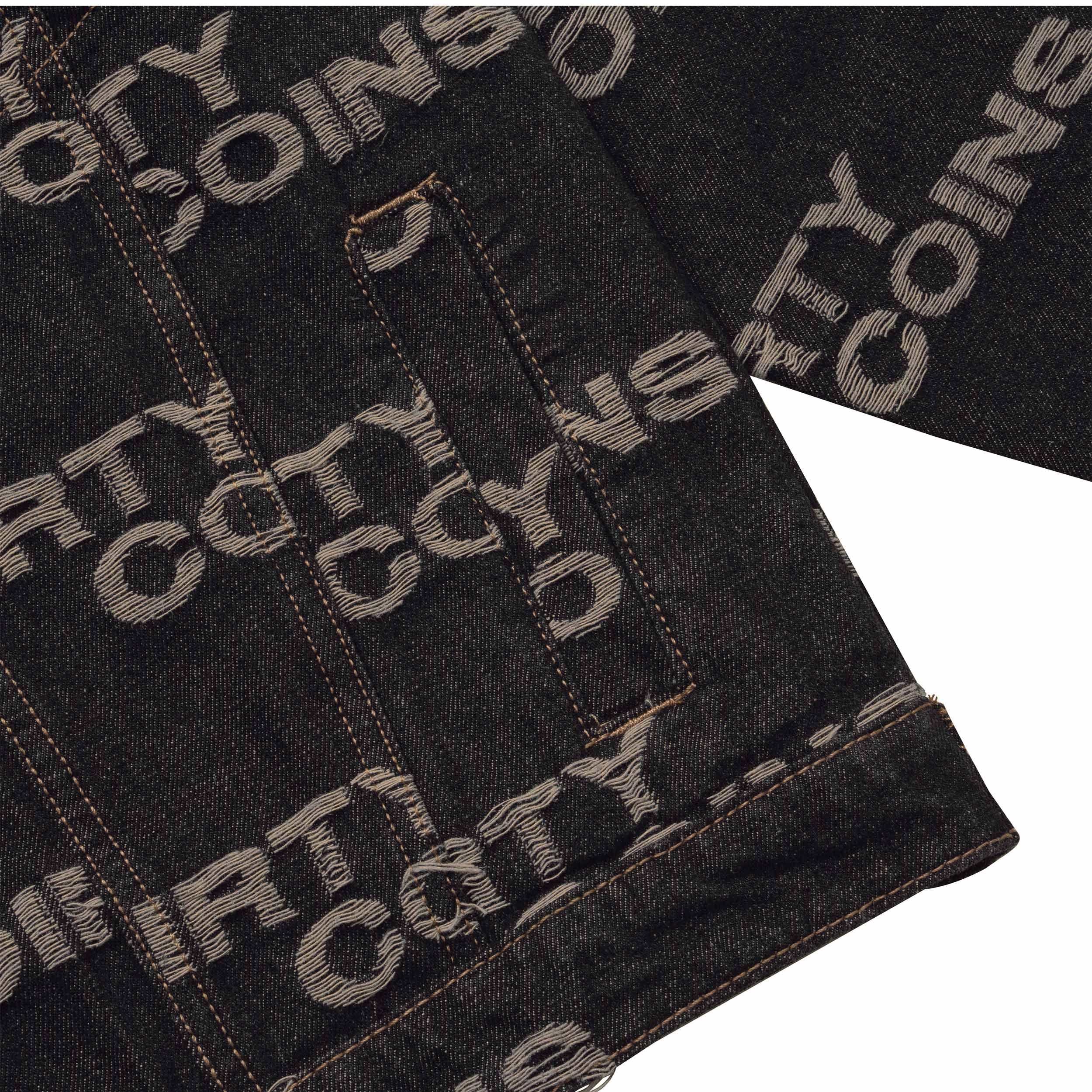 Frayed Logo Denim Jacket - Black