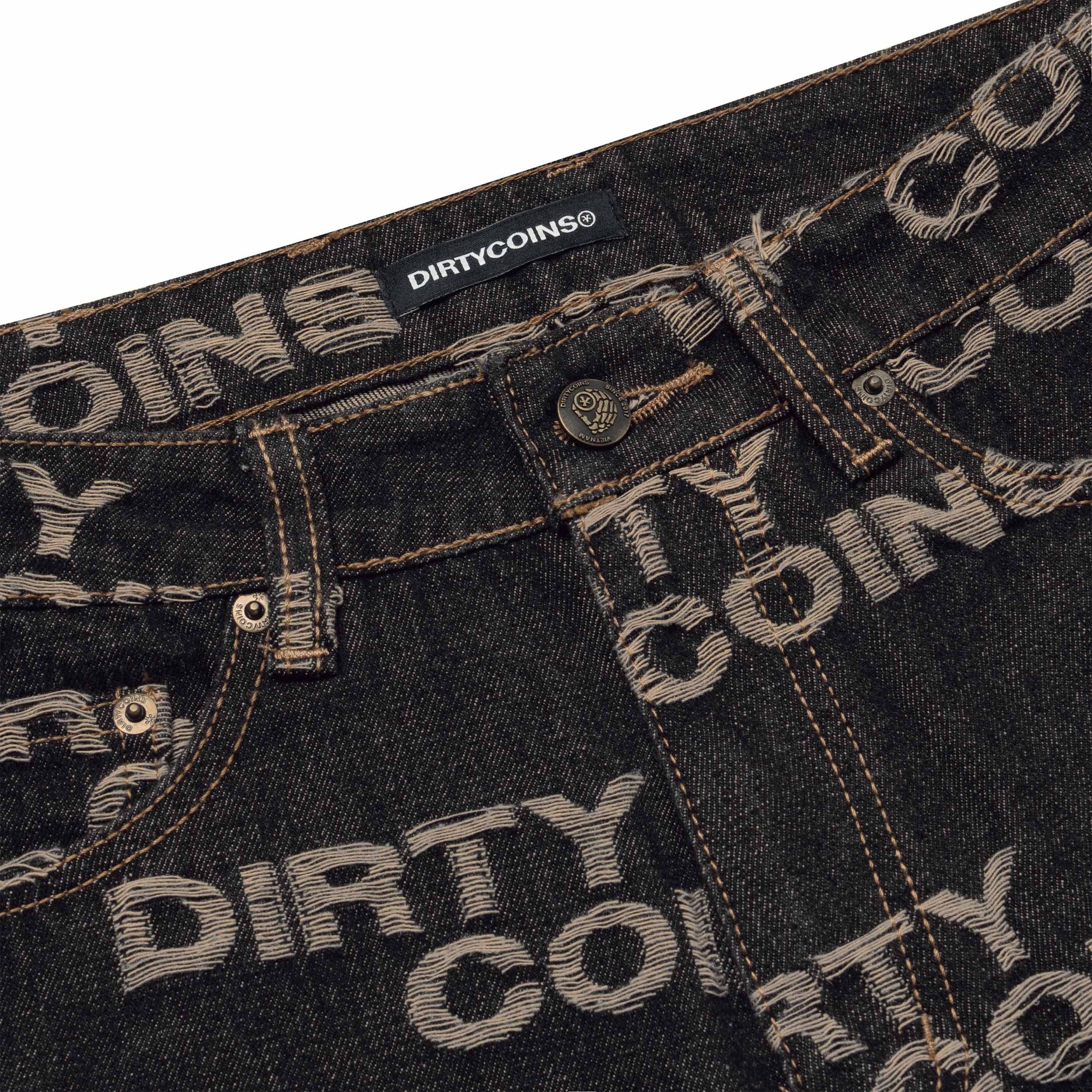 Frayed Logo Baggy Denim Pants - Black